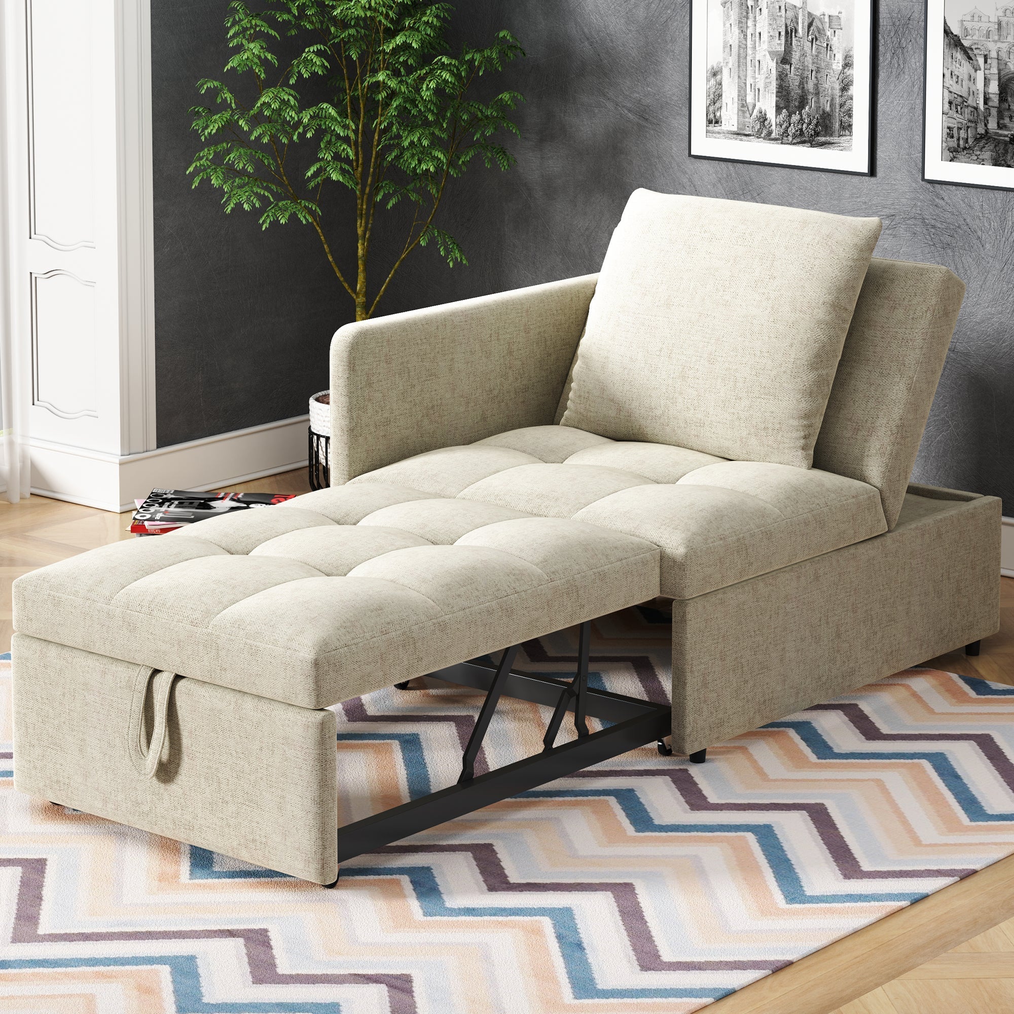 Sofa Bed, 3-in-1 Multifunctional Recliner, Linen Fabric - Image 2