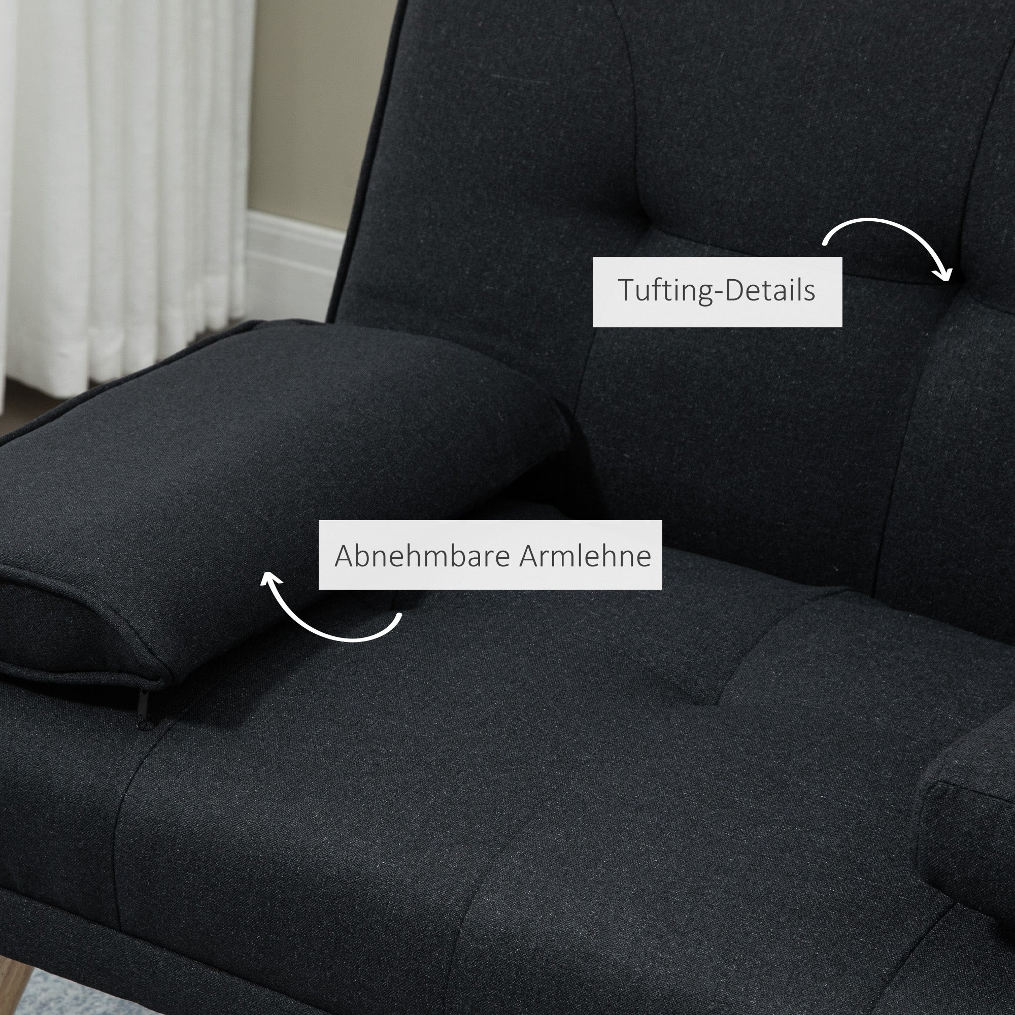 Sofa Bed 3-Seater Fold-Down Table Cup Holder Scandinavian Design Linen Look Grey - Image 6