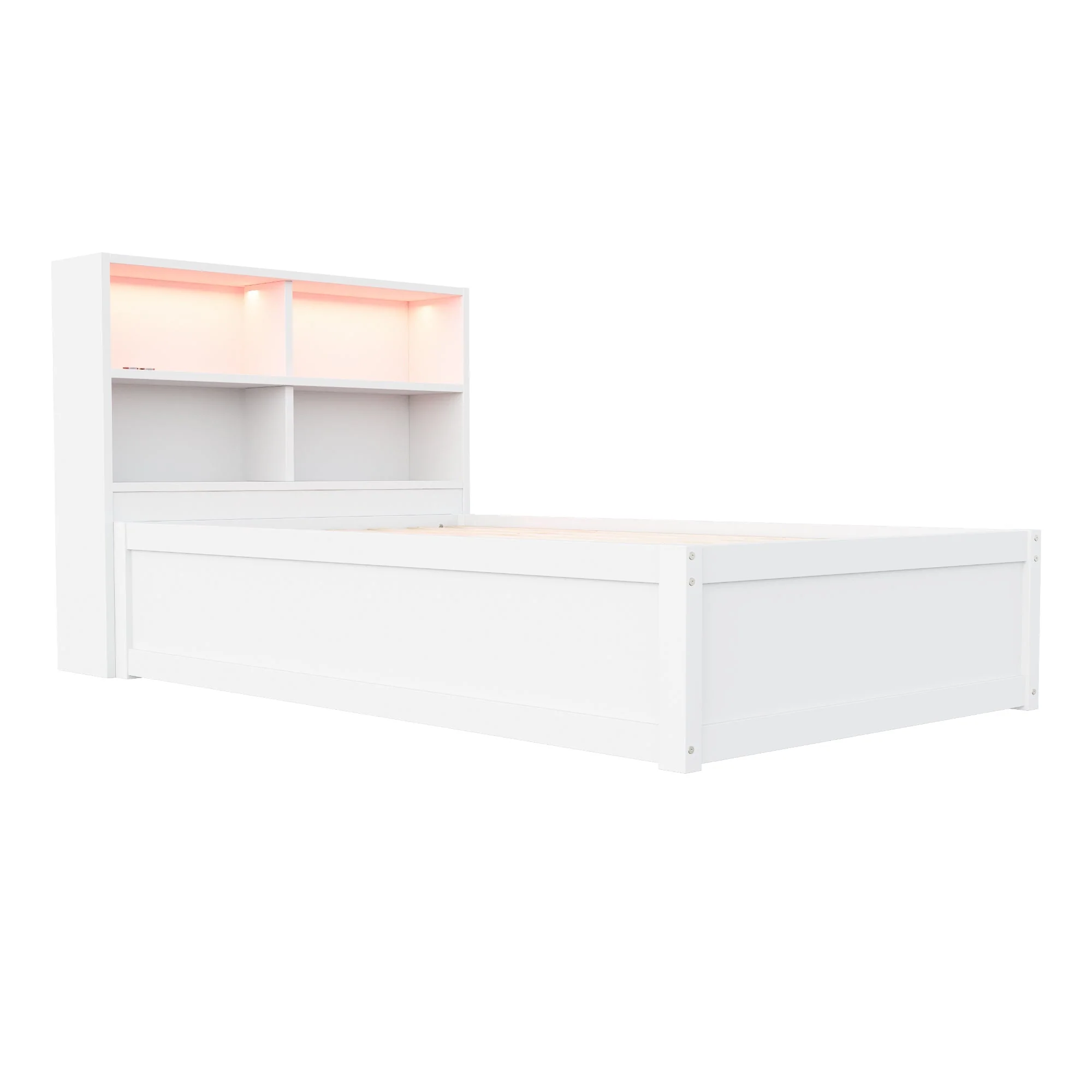 Sofa Bed 90*200, Hydraulic with Storage & Light Bar, White Wood - Image 8