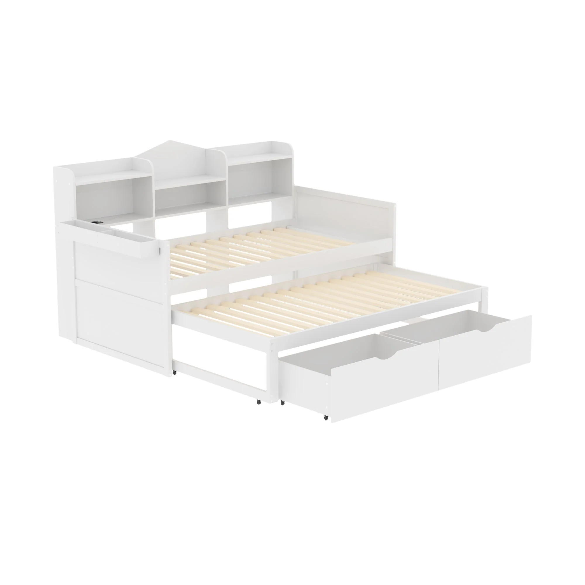 Sofa Bed 90*200, Pull-Out 90*190, 2 Drawers, Storage, USB Socket, Wooden, White - Image 8
