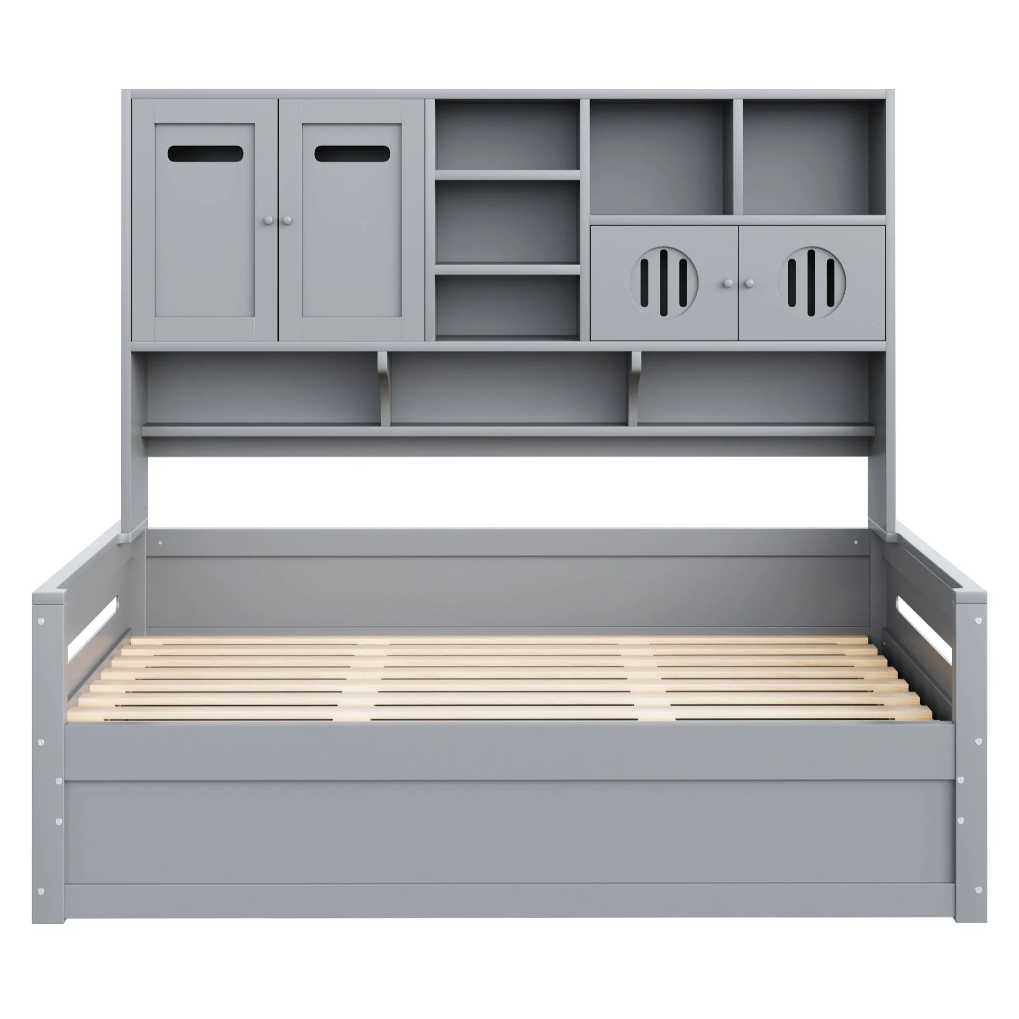 Sofa Bed, 90 x 200 cm Multifunctional Hydraulic Single Bed Frame, Grey Wood - Image 9