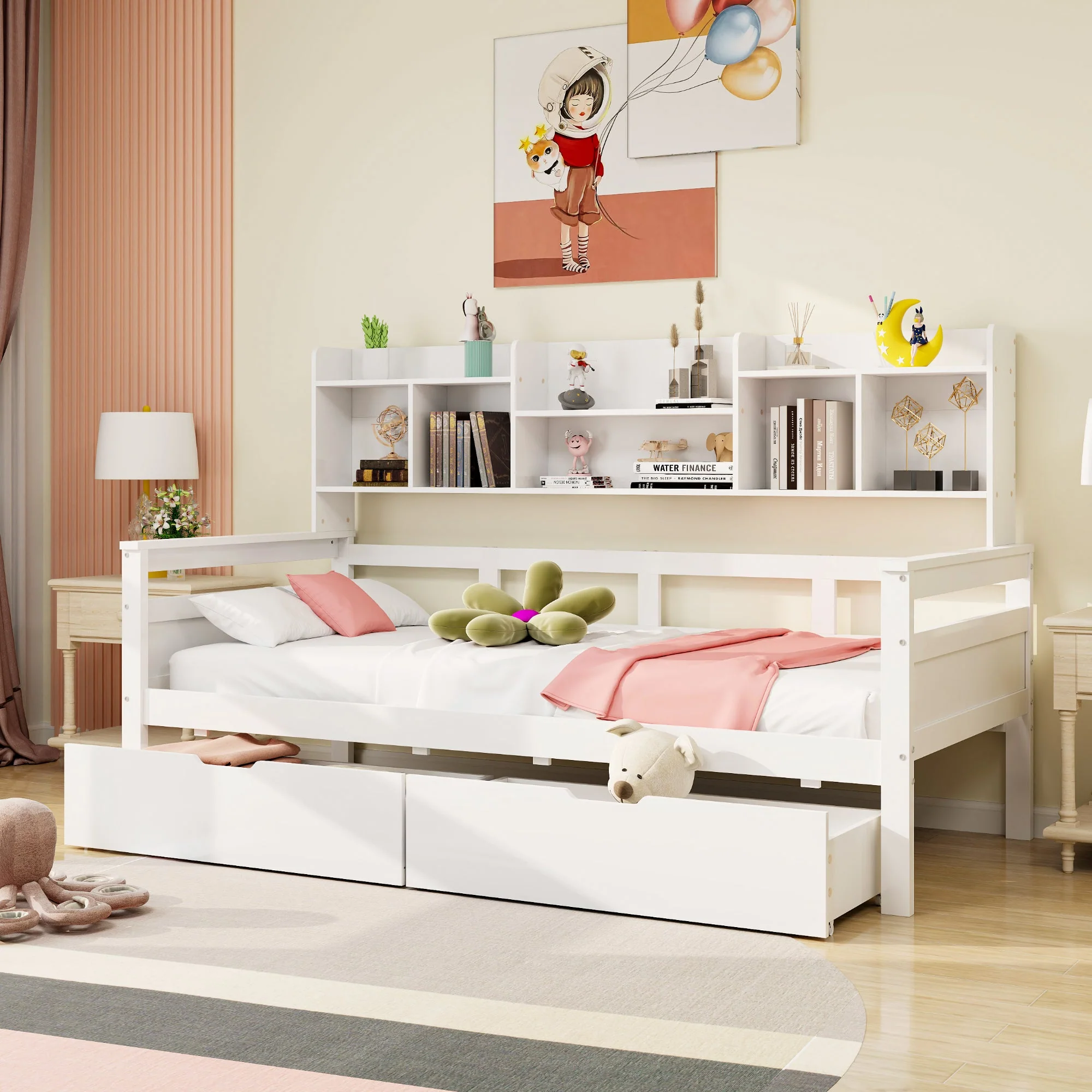 Sofa Bed 90x200, Storage Slatted Frame, Solid Wood White