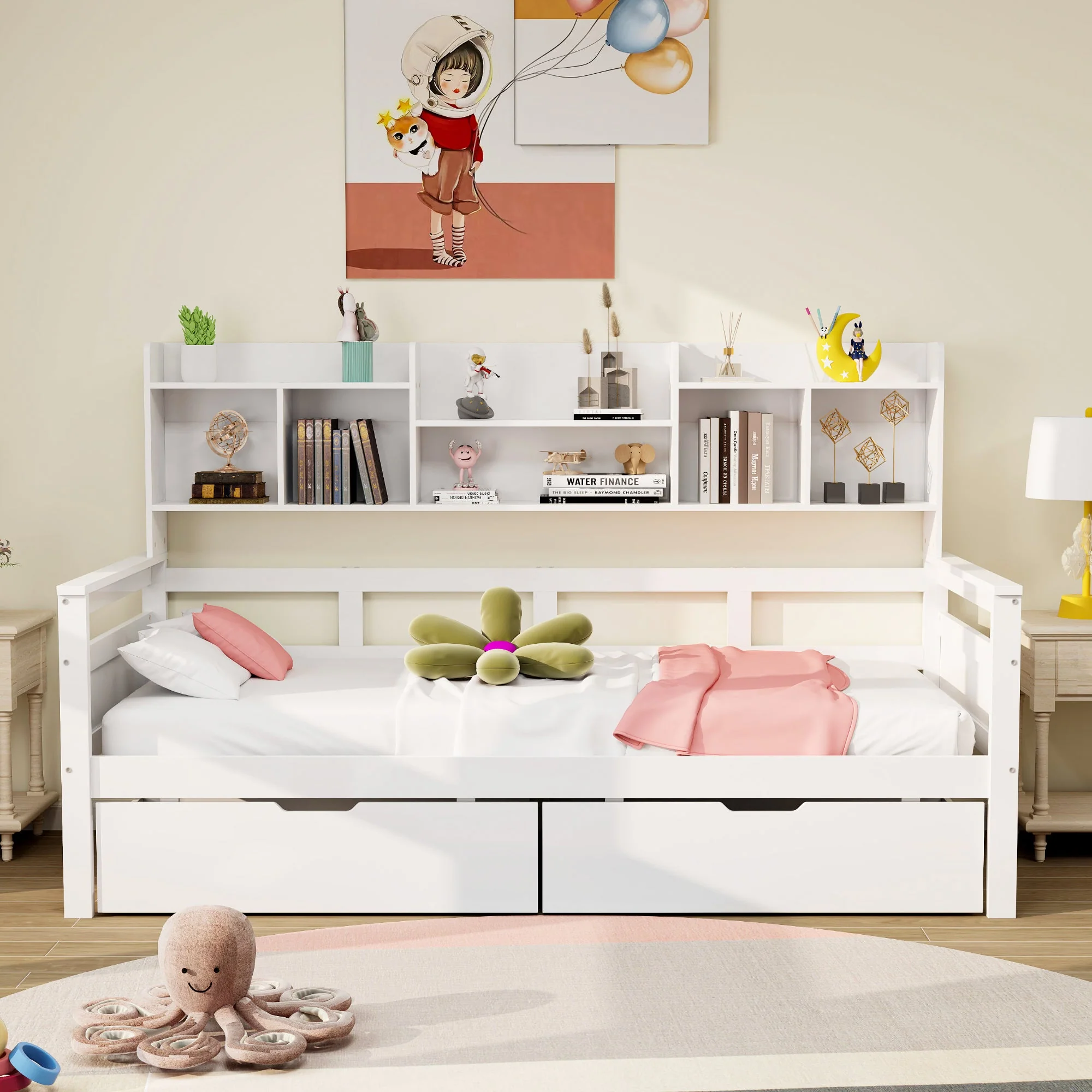Sofa Bed 90x200, Storage Slatted Frame, Solid Wood White - Image 3