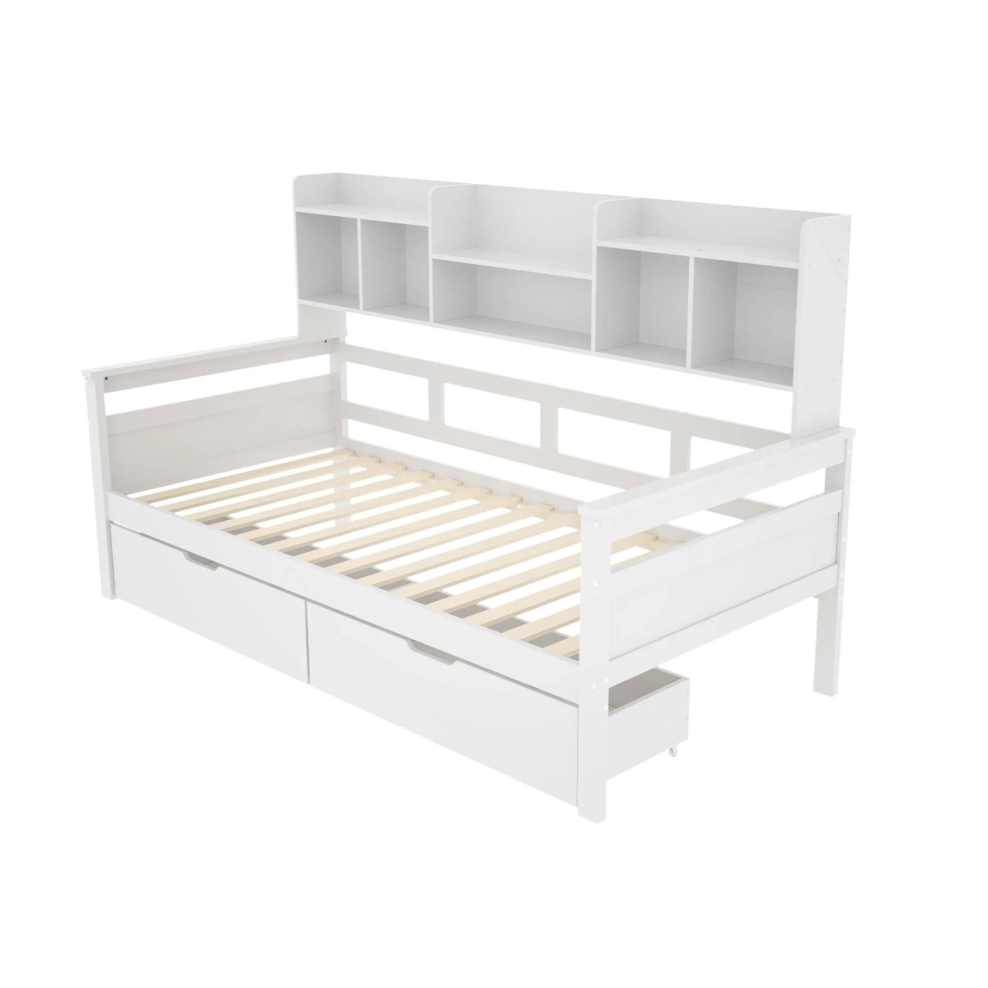 Sofa Bed 90x200, Storage Slatted Frame, Solid Wood White - Image 4