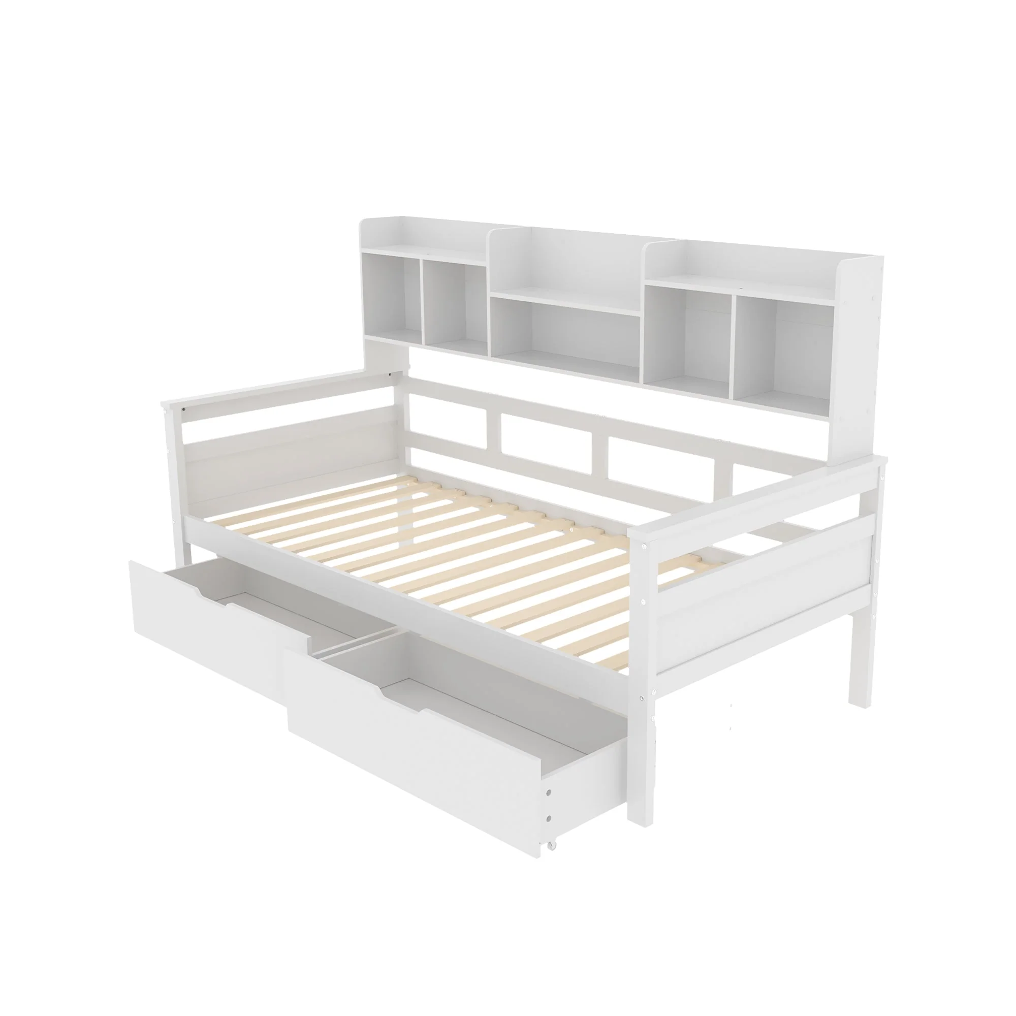 Sofa Bed 90x200, Storage Slatted Frame, Solid Wood White - Image 7