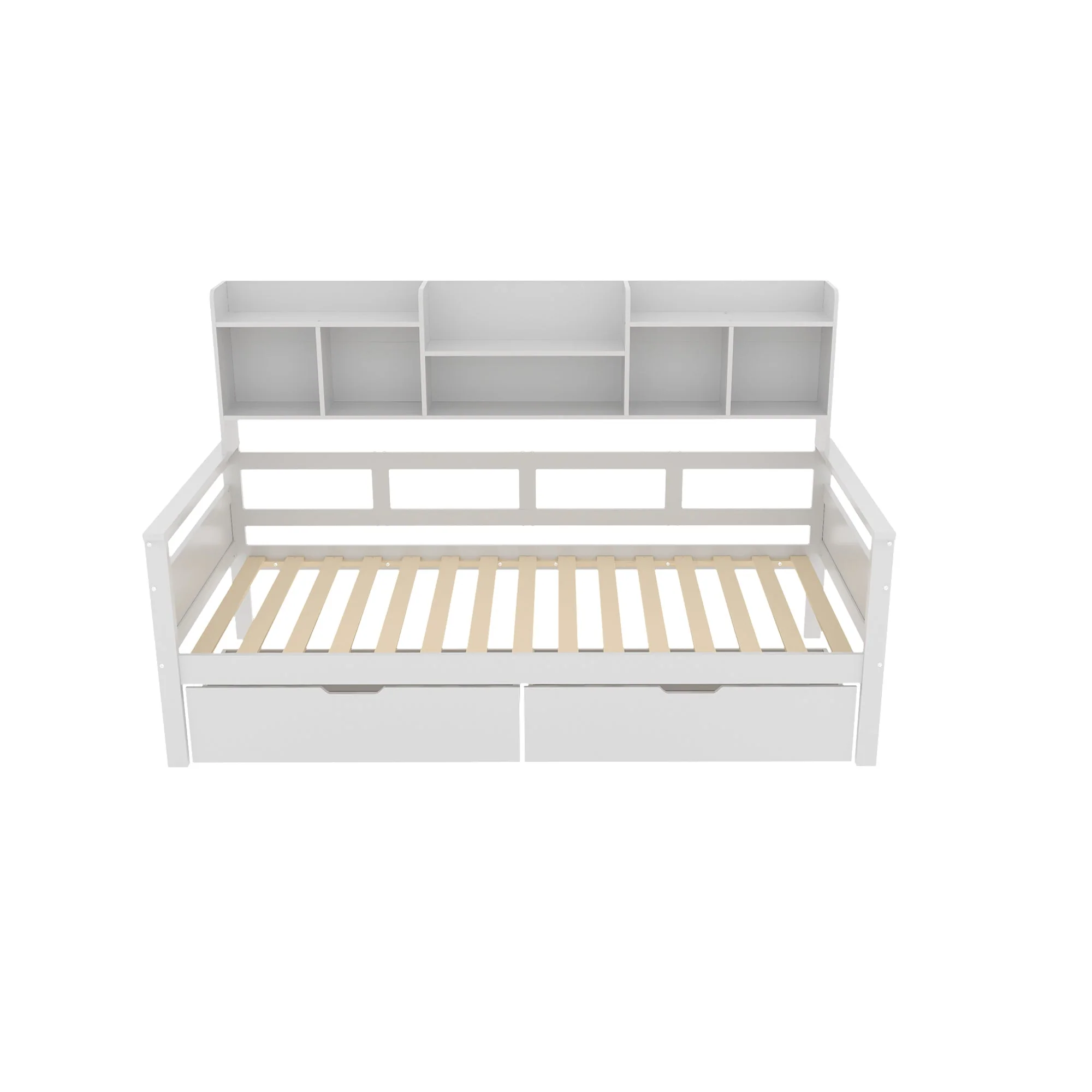 Sofa Bed 90x200, Storage Slatted Frame, Solid Wood White - Image 8