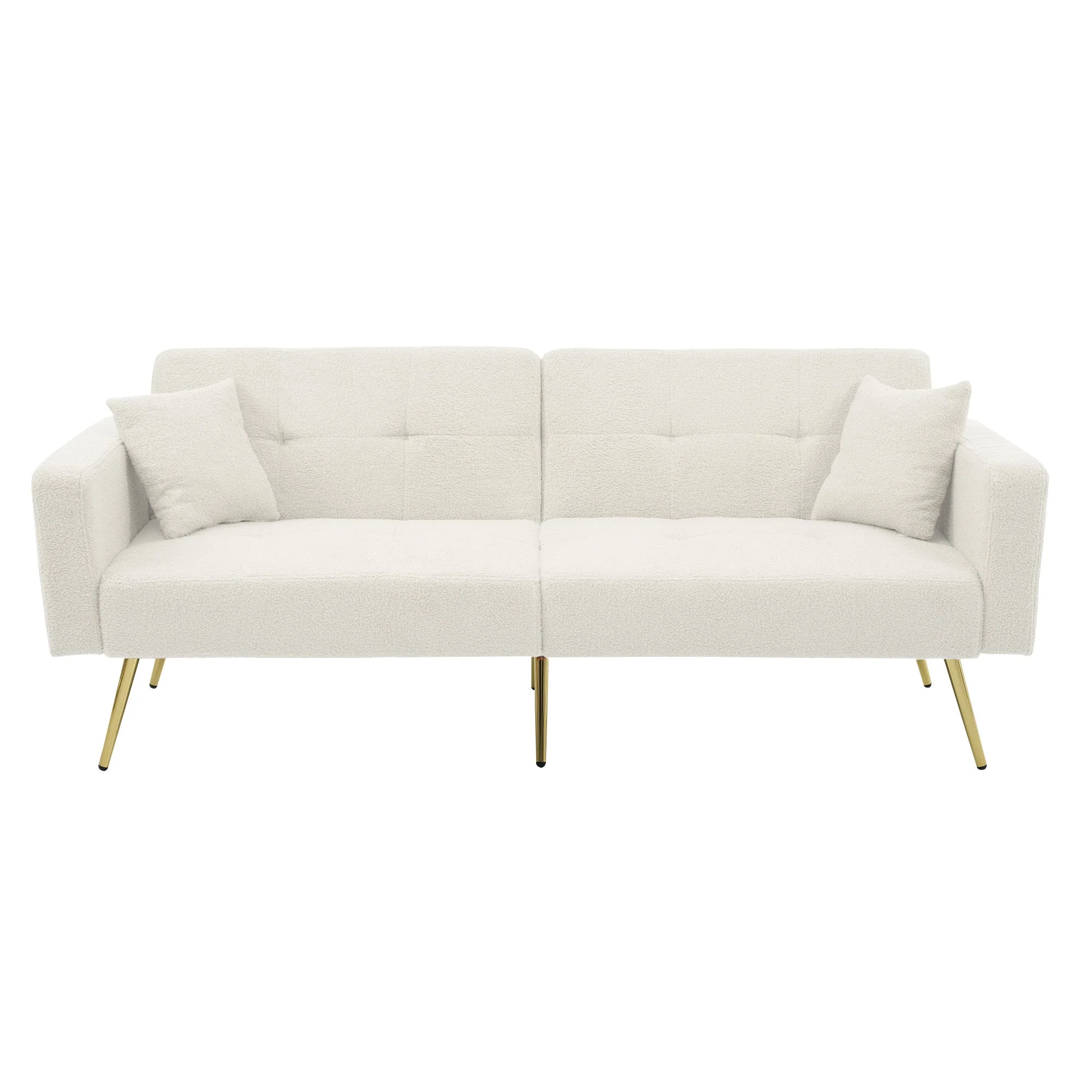 Sofa Bed Adjustable Angle Gold Legs Storage Pockets Fabric