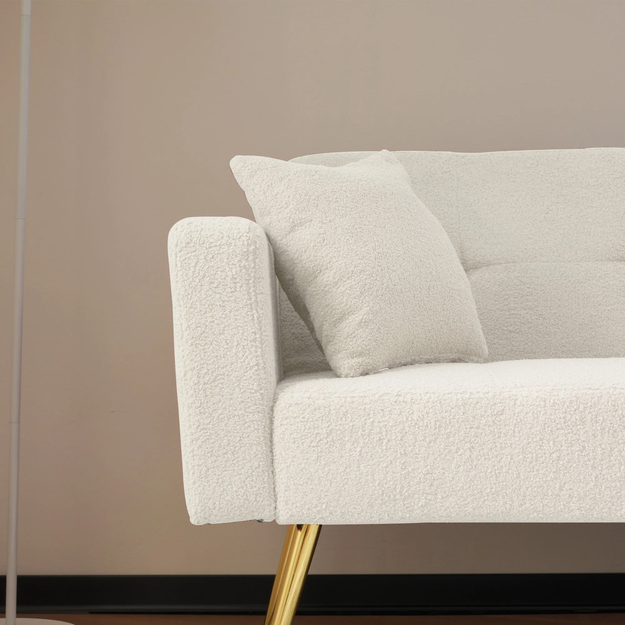 Sofa Bed Adjustable Angle Gold Legs Storage Pockets Fabric - Image 3