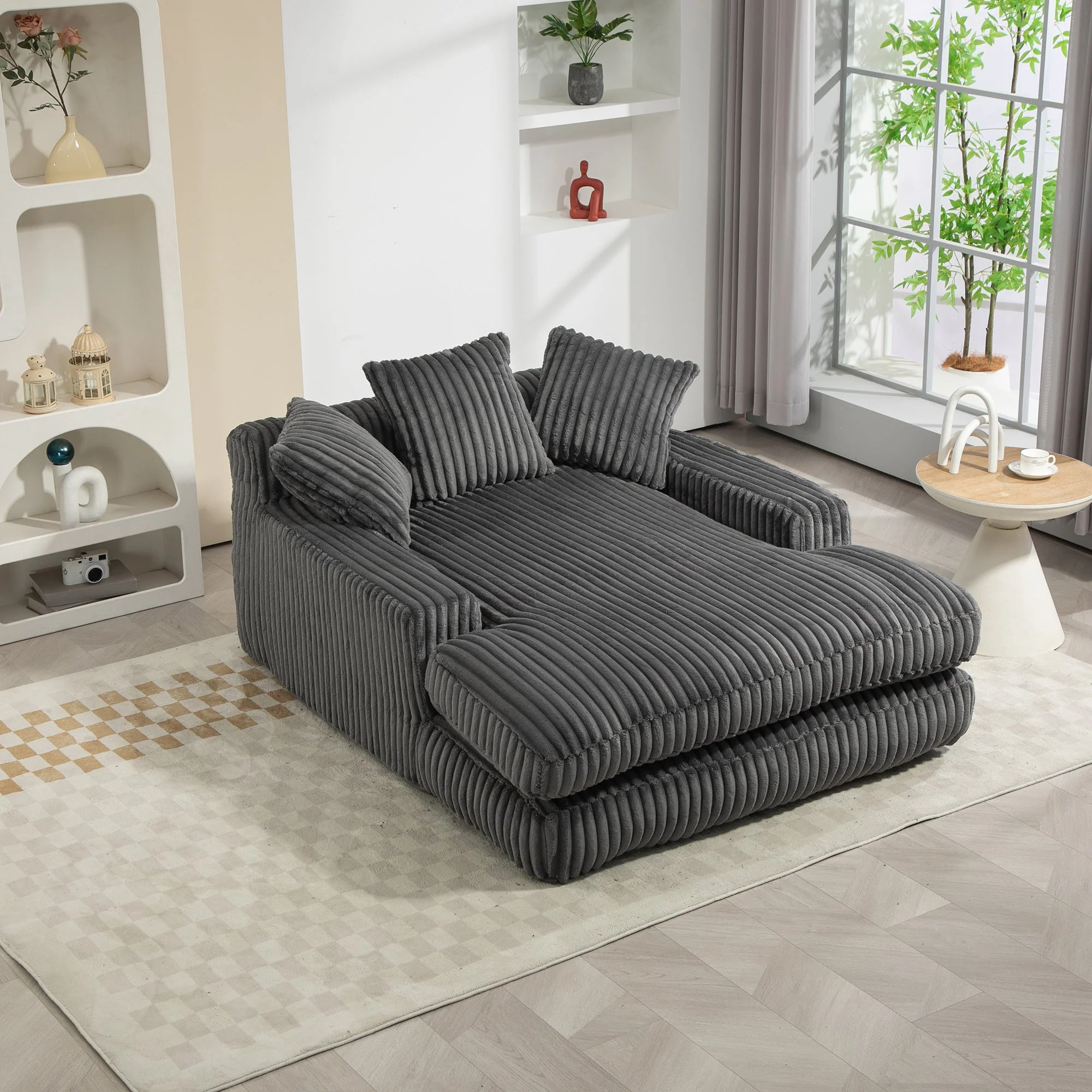 Sofa Bed, Cloud Couch with 3 Soft Pillows, Single Seat, Dark Grey Corduroy - Image 9