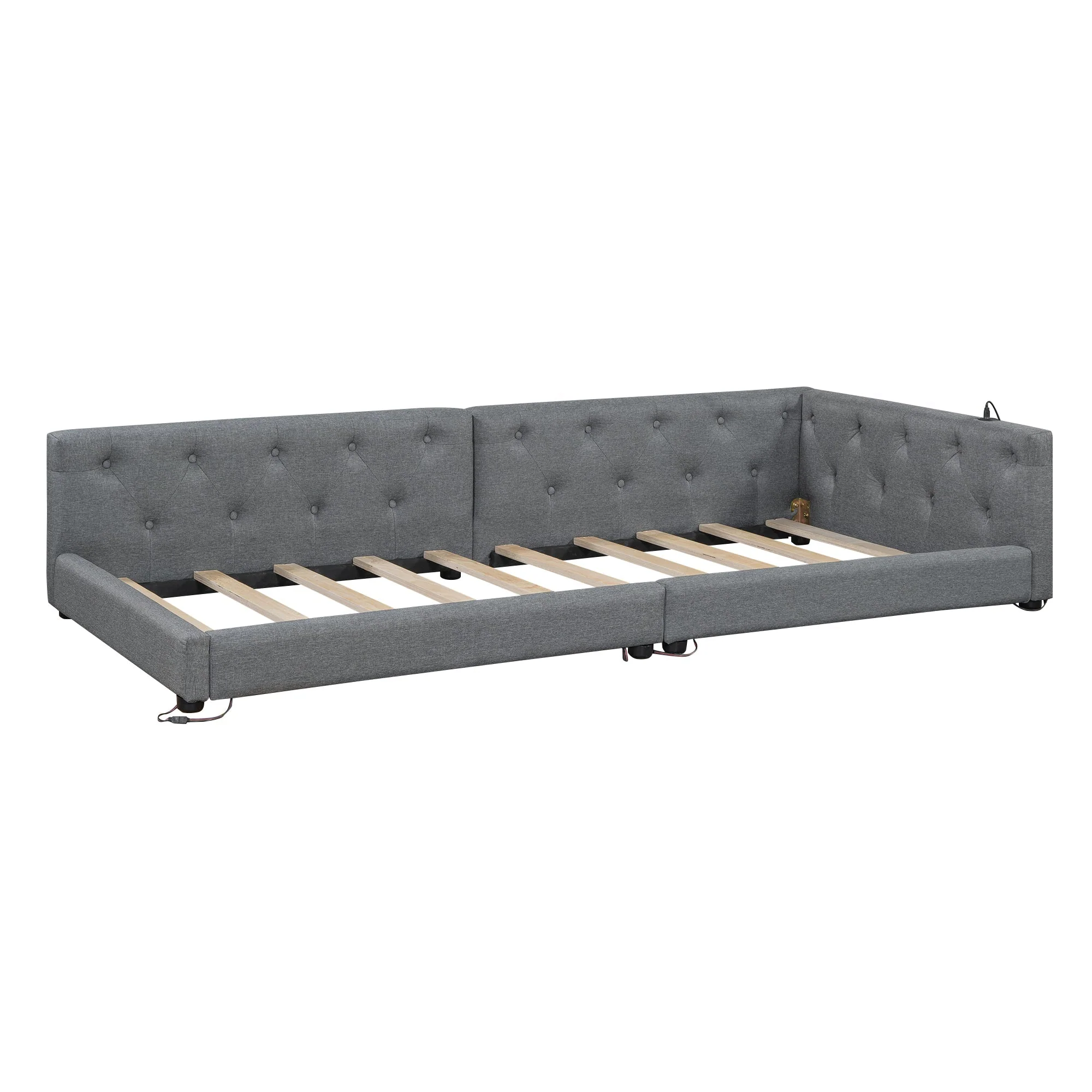 Sofa Bed Daybed 90x200cm Button Tufting Ambient LED USB-C Beige Linen - Image 9