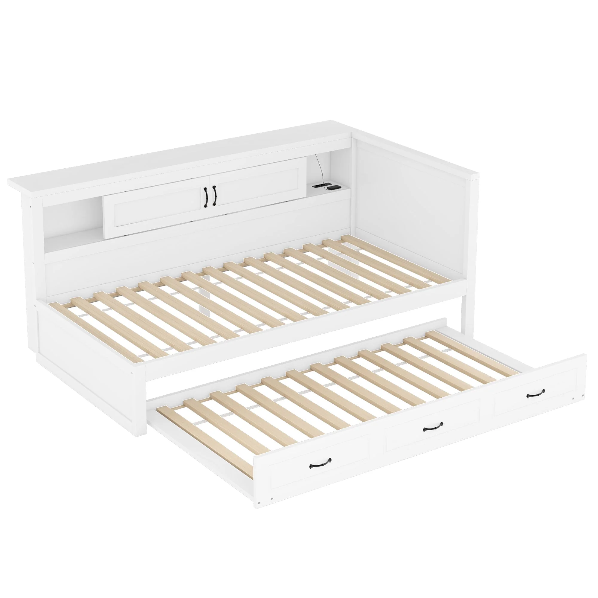 Sofa Bed Daybed with LED Lights, Pull-Out Bed and USB Charging, White - Image 10