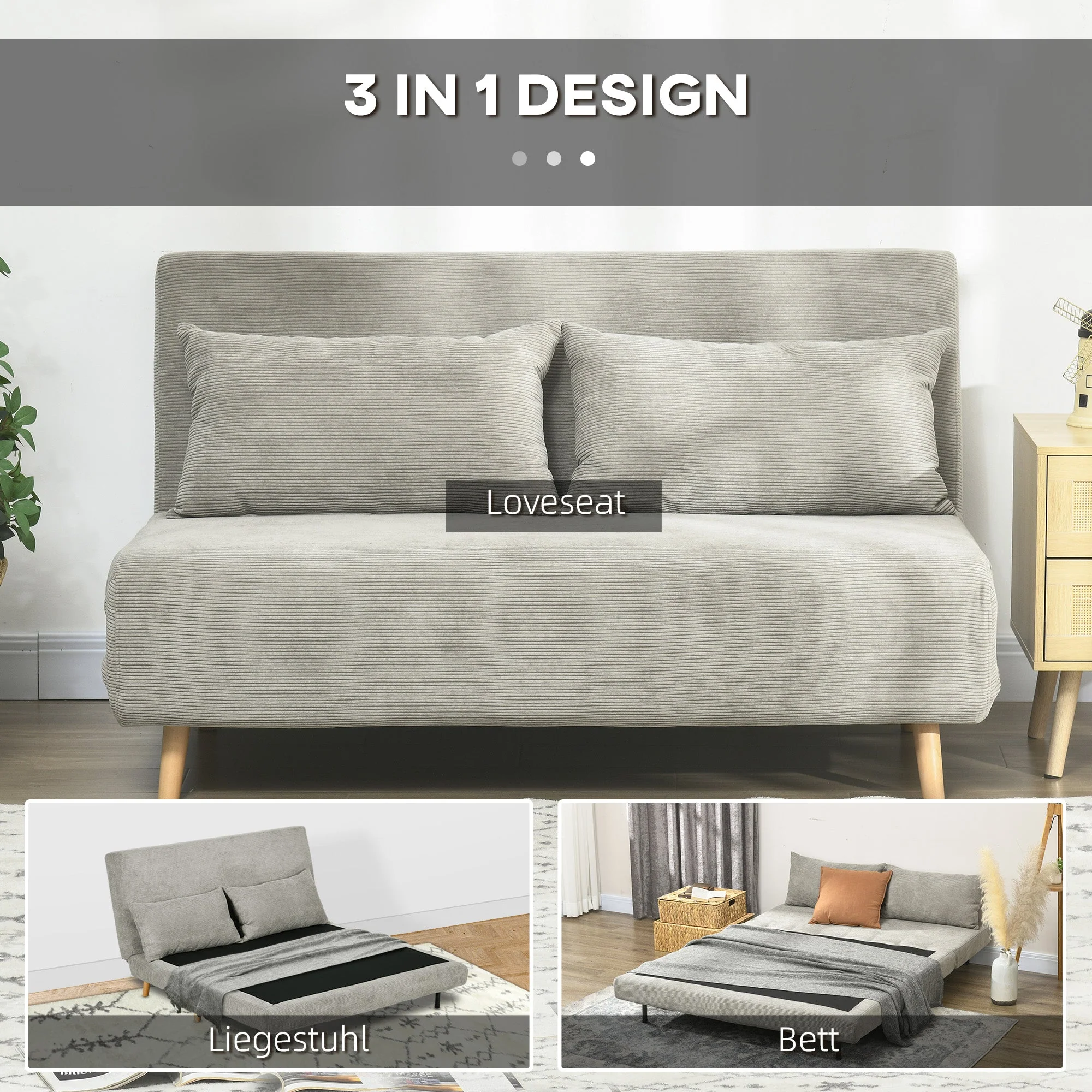 Sofa Bed Fold-Down Adjustable Backrest Velvet Grey - Image 4