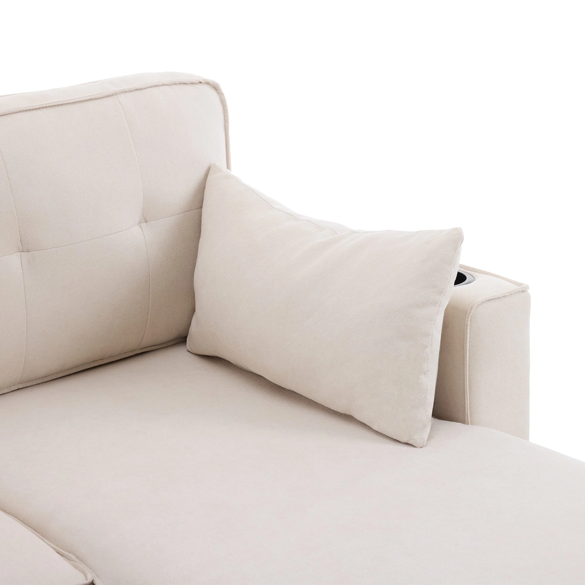 Sofa Bed L-Shaped Sleeping Function Storage Cup Holder Interchangeable Upholstered