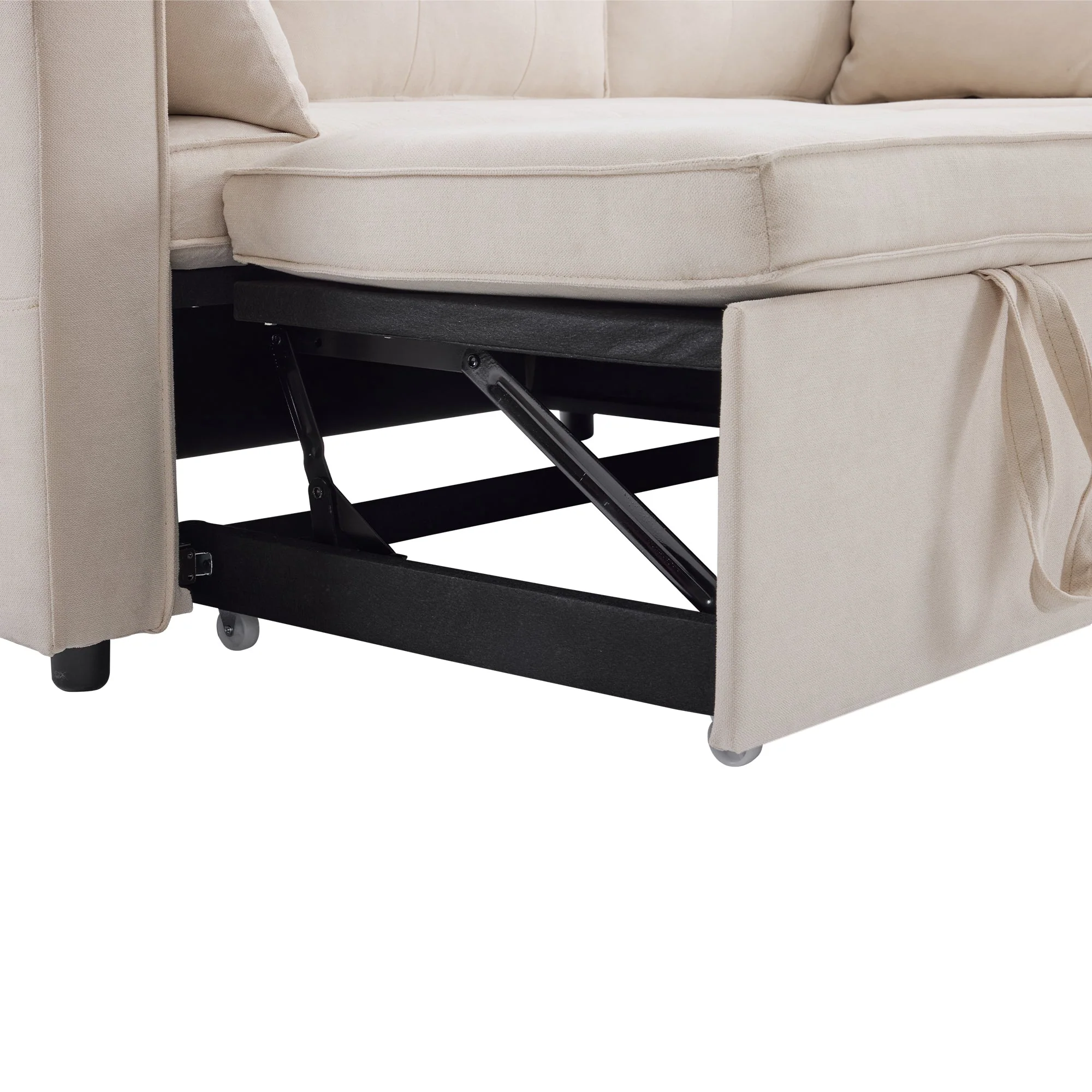 Sofa Bed L-Shaped Sleeping Function Storage Cup Holder Interchangeable Upholstered - Image 2