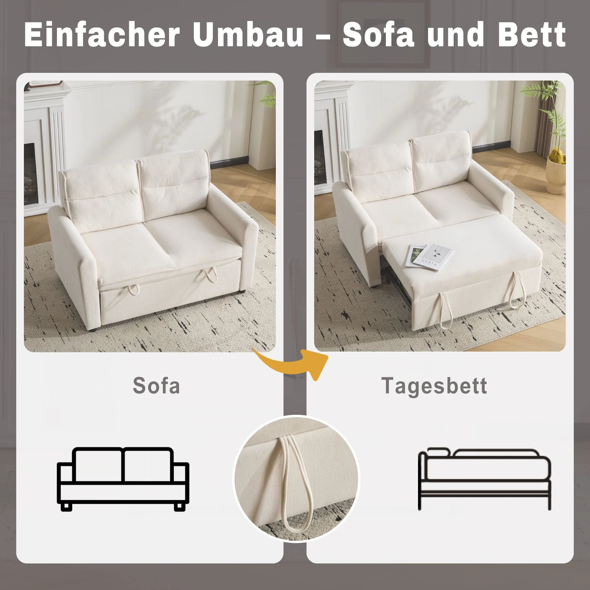 Sofa Bed, Modern 2-Seater Foldable with Pull-Out & Adjustable Backrest - Clearance - Image 2