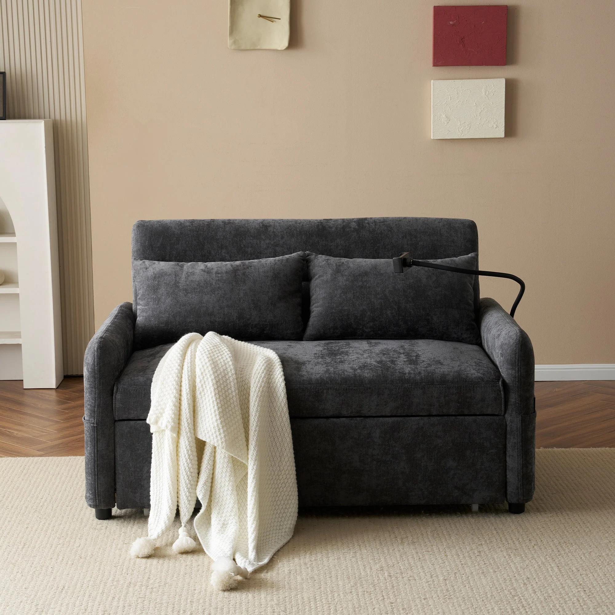 Sofa Bed, Modern Double Folding with Adjustable Backrest, Mobile Holder & USB Port - Image 5