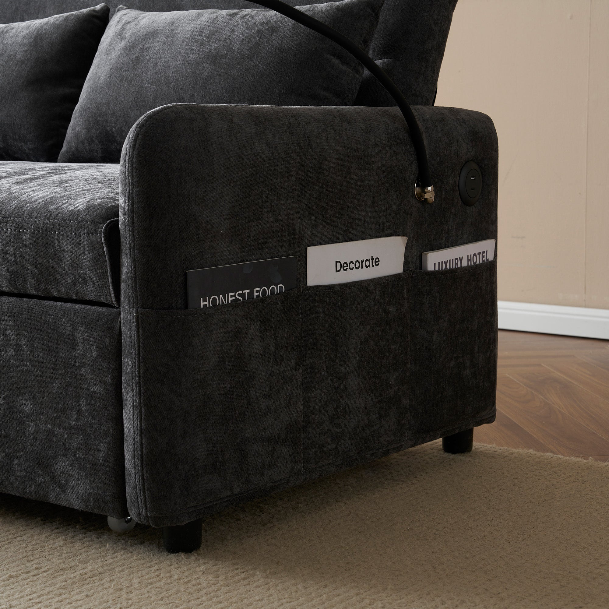 Sofa Bed, Modern Double Folding with Adjustable Backrest, Mobile Holder & USB Port - Image 9
