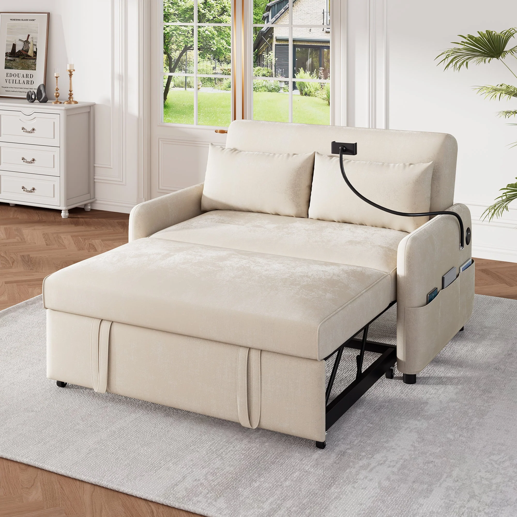 Sofa Bed, Modern Double Folding with Adjustable Backrest, USB Charging, Multifunctional - Image 2