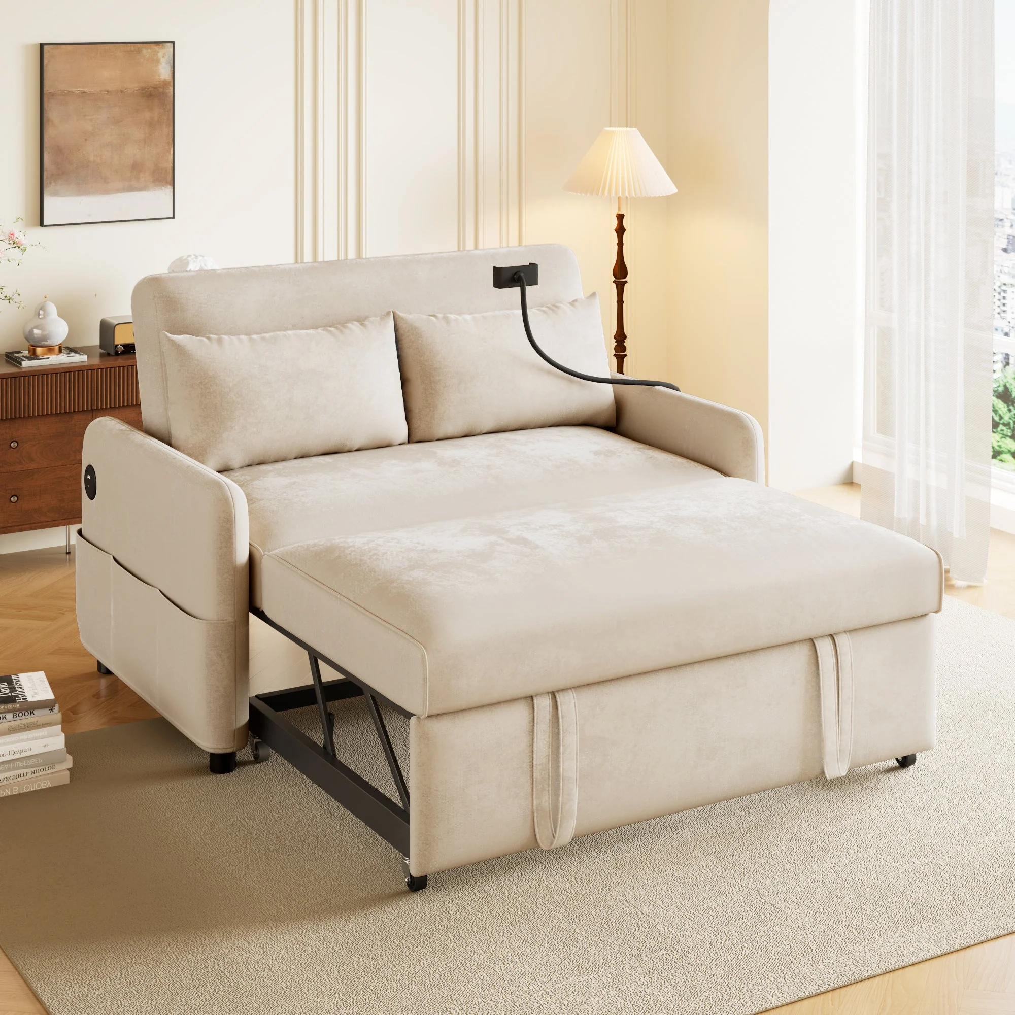 Sofa Bed, Modern Double Folding with Adjustable Backrest, USB Charging, Multifunctional - Image 3