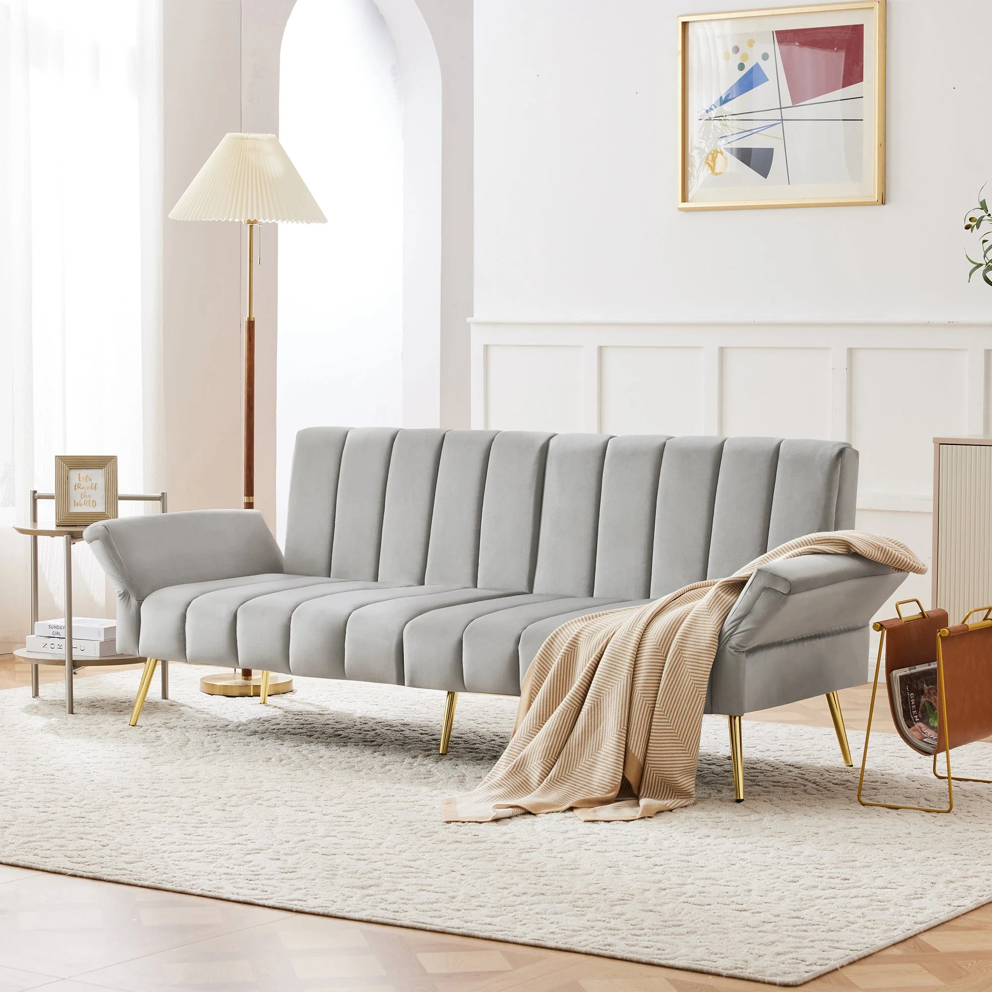 Sofa Bed, Modern Folding with Sleeping Function, Velvet - Image 5