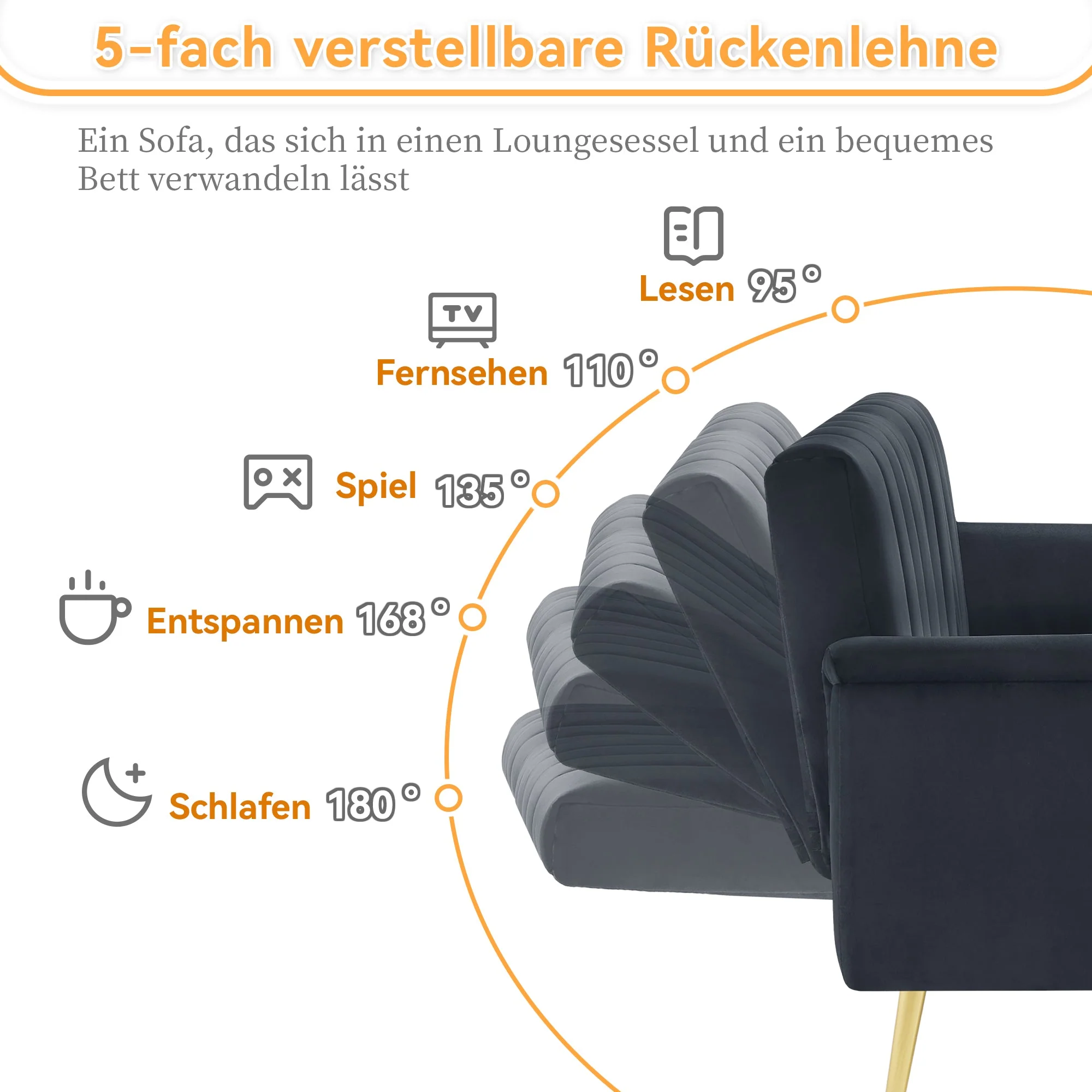 Sofa Bed, Modern Folding with Sleeping Function, Velvet Fabric - Image 10