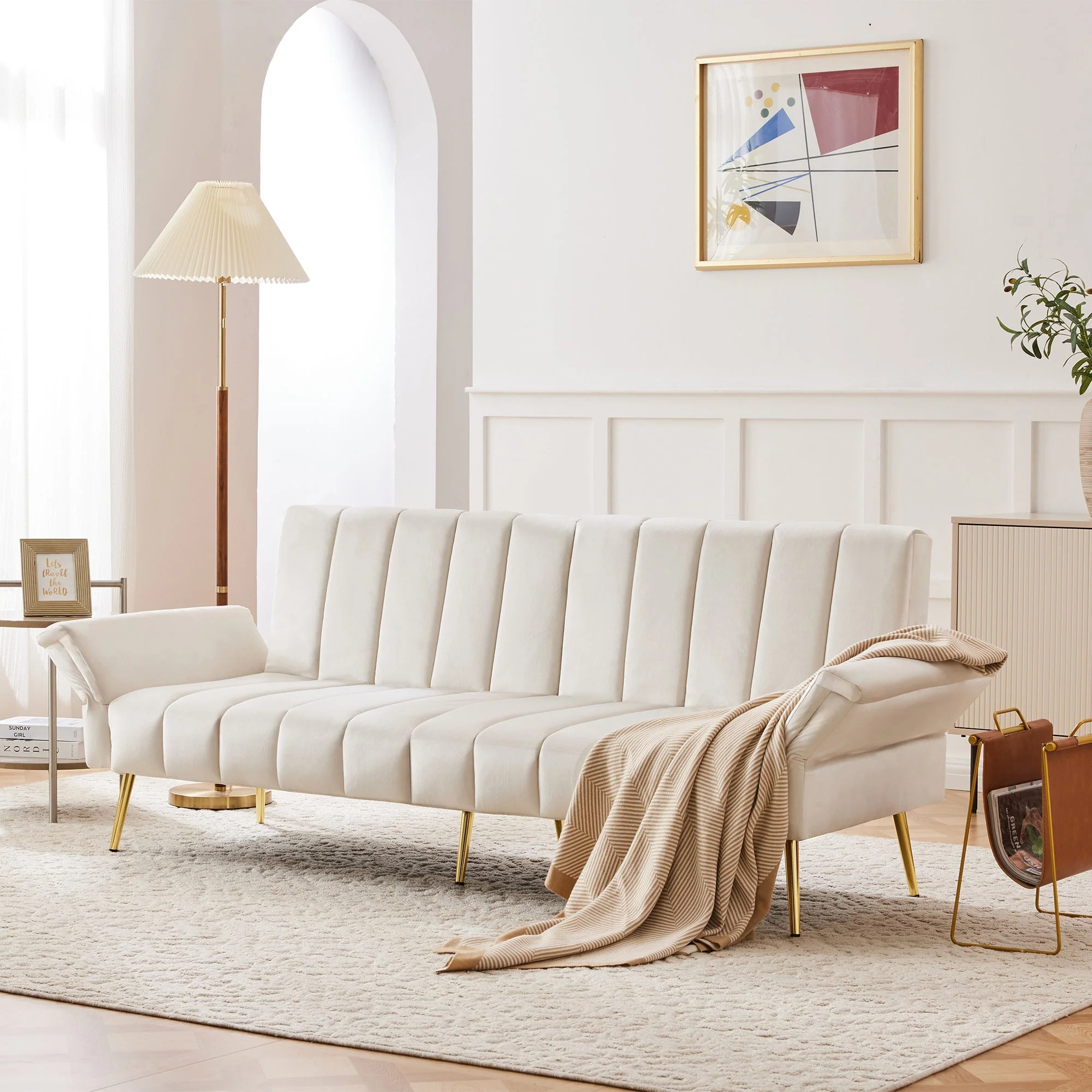 Sofa Bed, Modern Folding with Sleeping Function, Velvet Fabric - Image 15