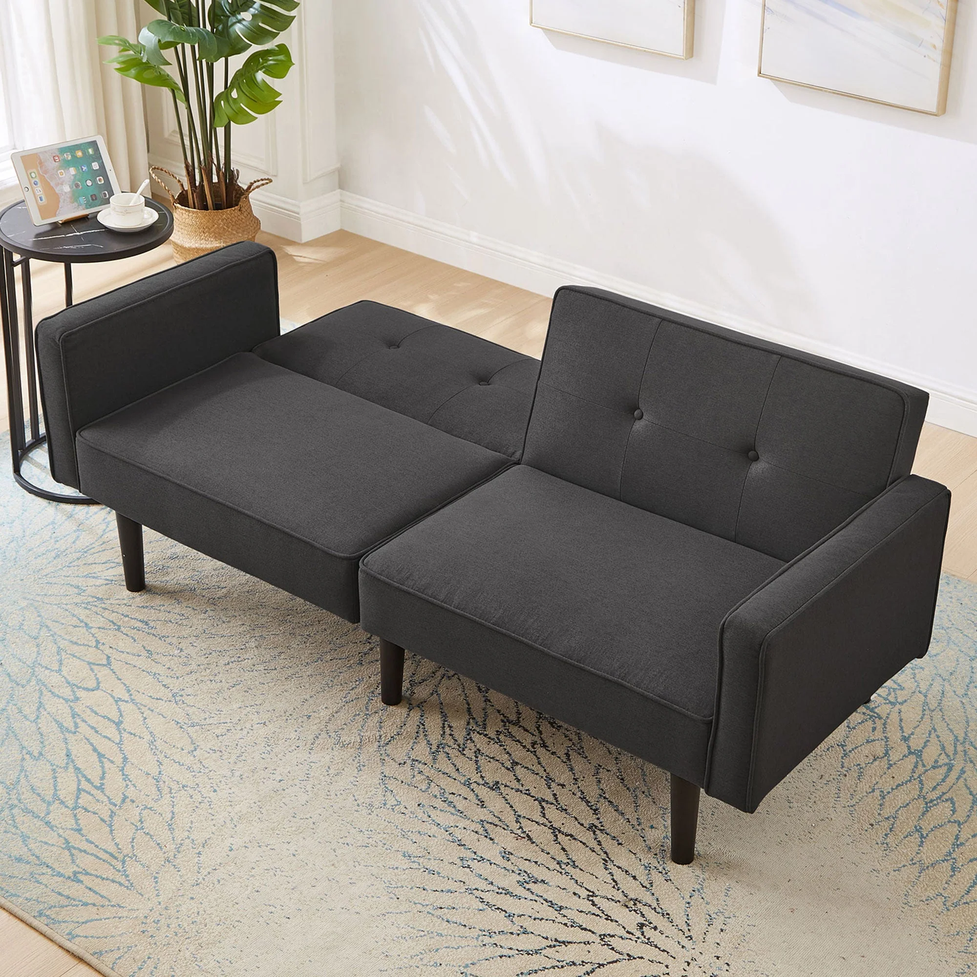Sofa Bed, Multifunctional 2-in-1, Adjustable Backrests, Cotton Linen Fabric - Image 9