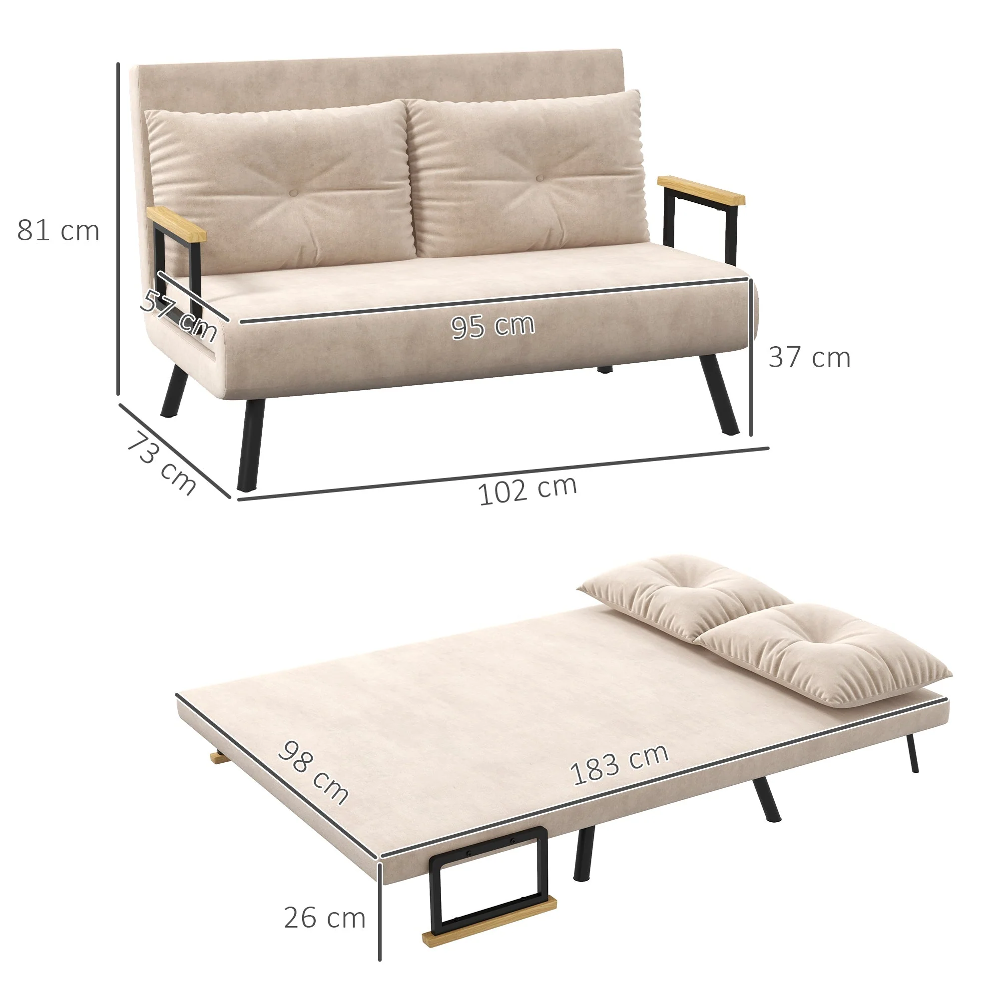 Sofa Bed, Recliner Chair Folding Upholstered, Beige - Image 3