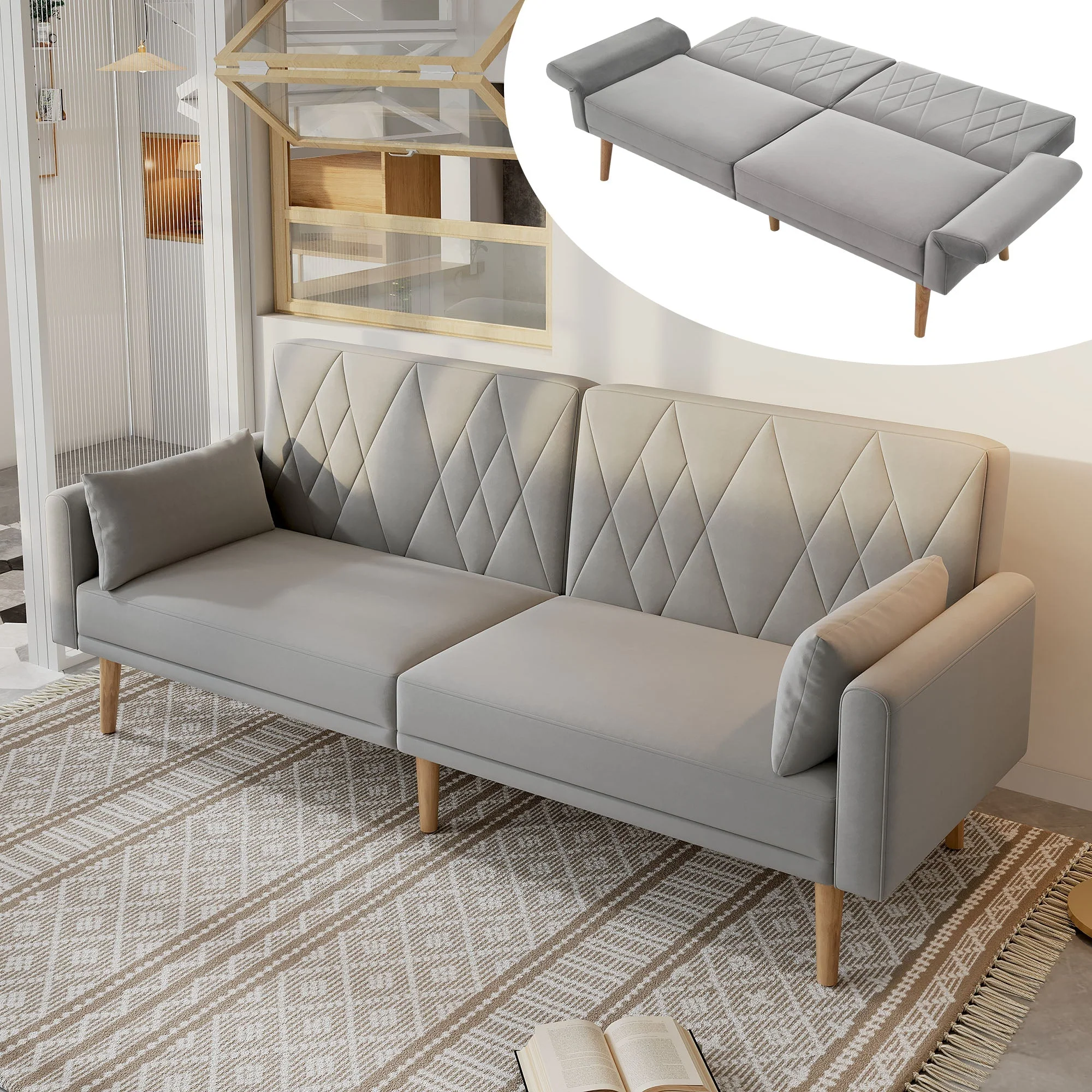 Sofa Bed, Small Two-Seater with Sleep Function, Velvet Fabric