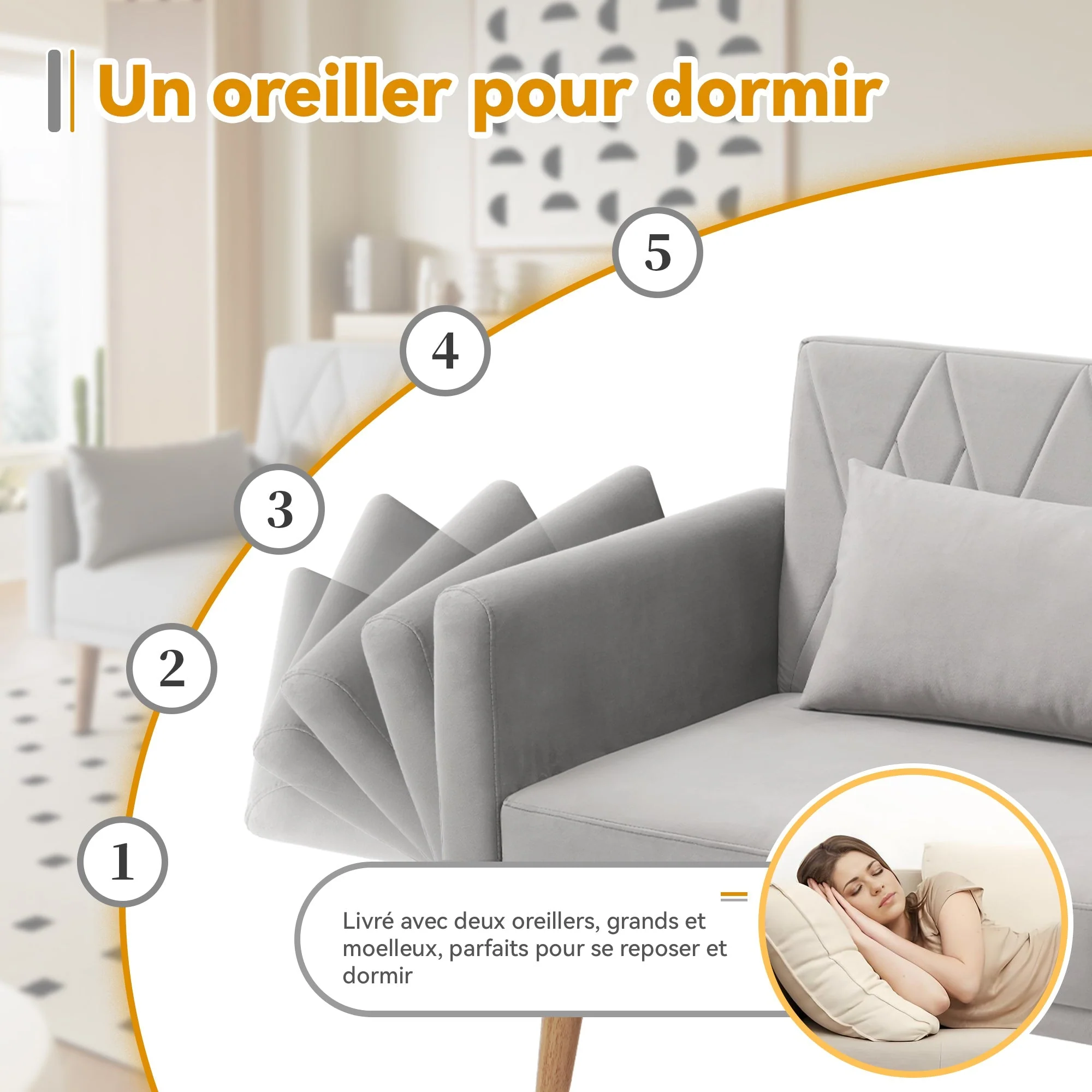 Sofa Bed, Small Two-Seater with Sleep Function, Velvet Fabric - Image 10