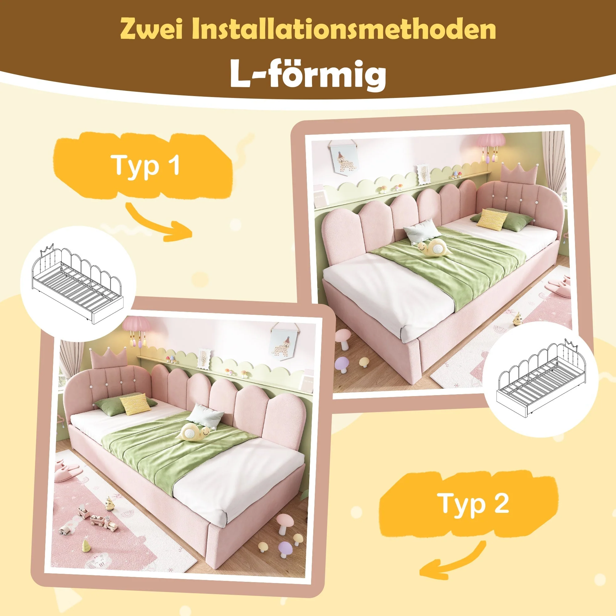 Sofa Bed with Pull-out Bed, 90x200cm Single Guest Bed with Crown Lattice Design, Pink Velvet - Image 7