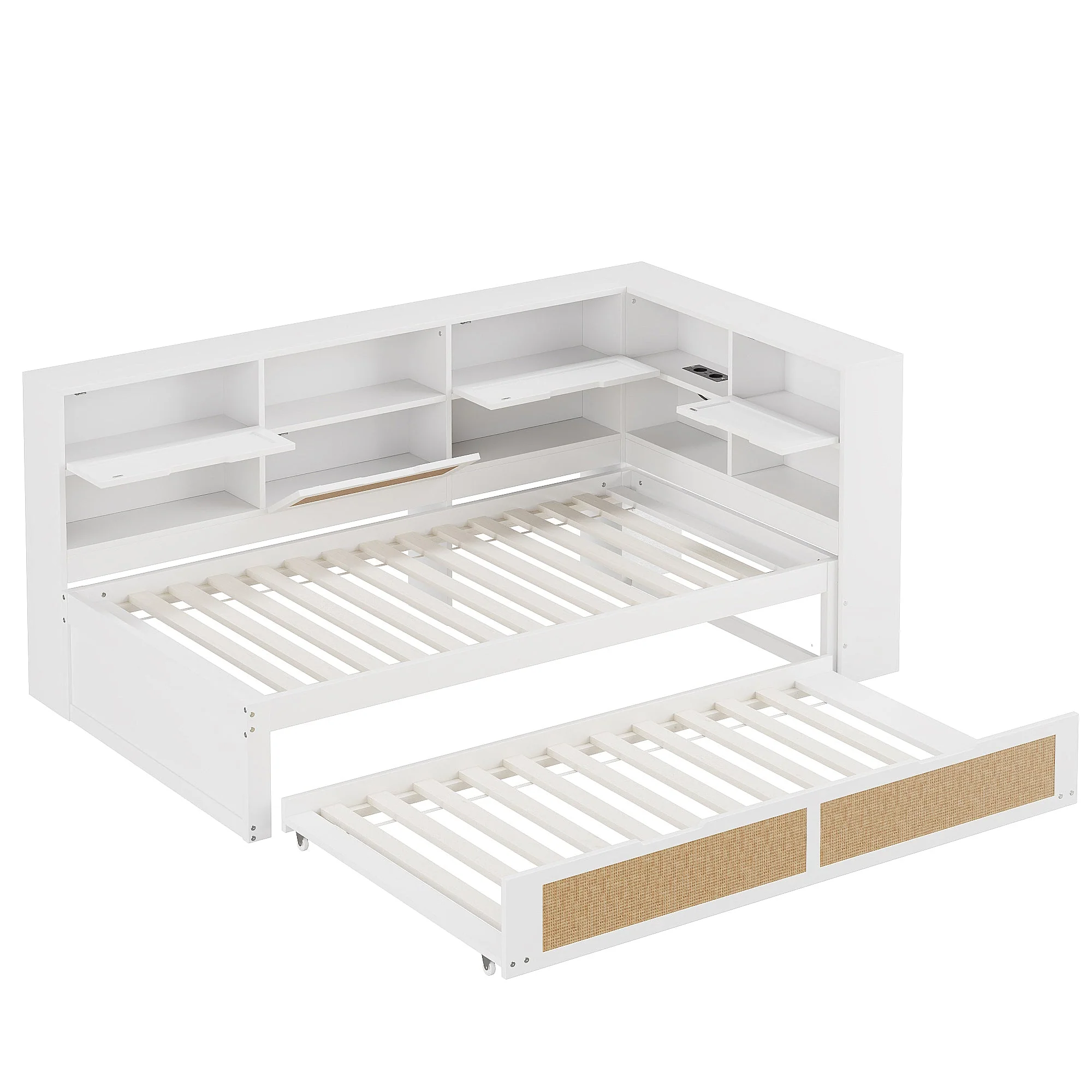 Sofa Bed, Wooden 90*200 Pull-out Multifunctional Single with Storage & Charging Port, White - Image 9