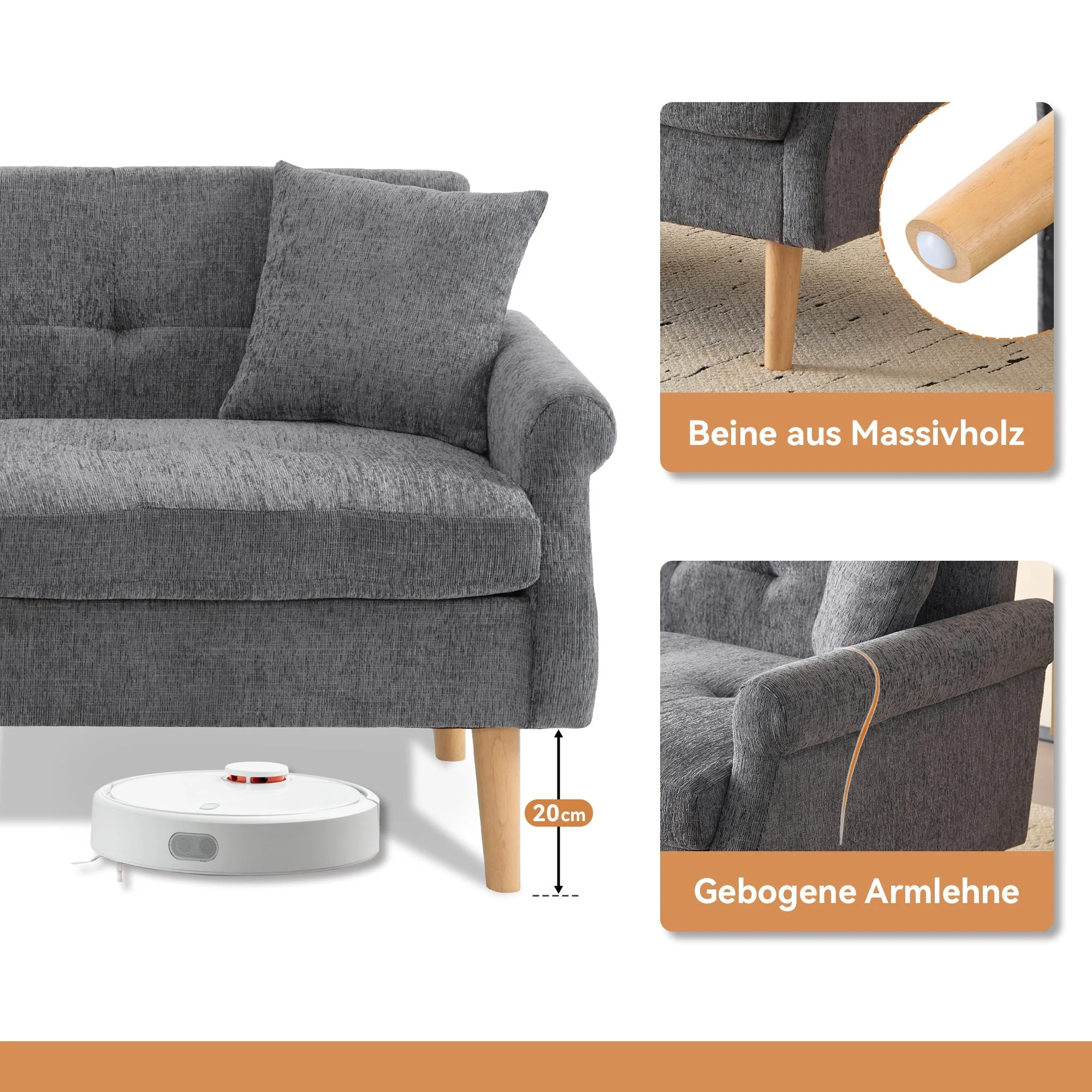 Sofa, Double Upholstered with Thick Cushions, Chenille Fabric - Image 6