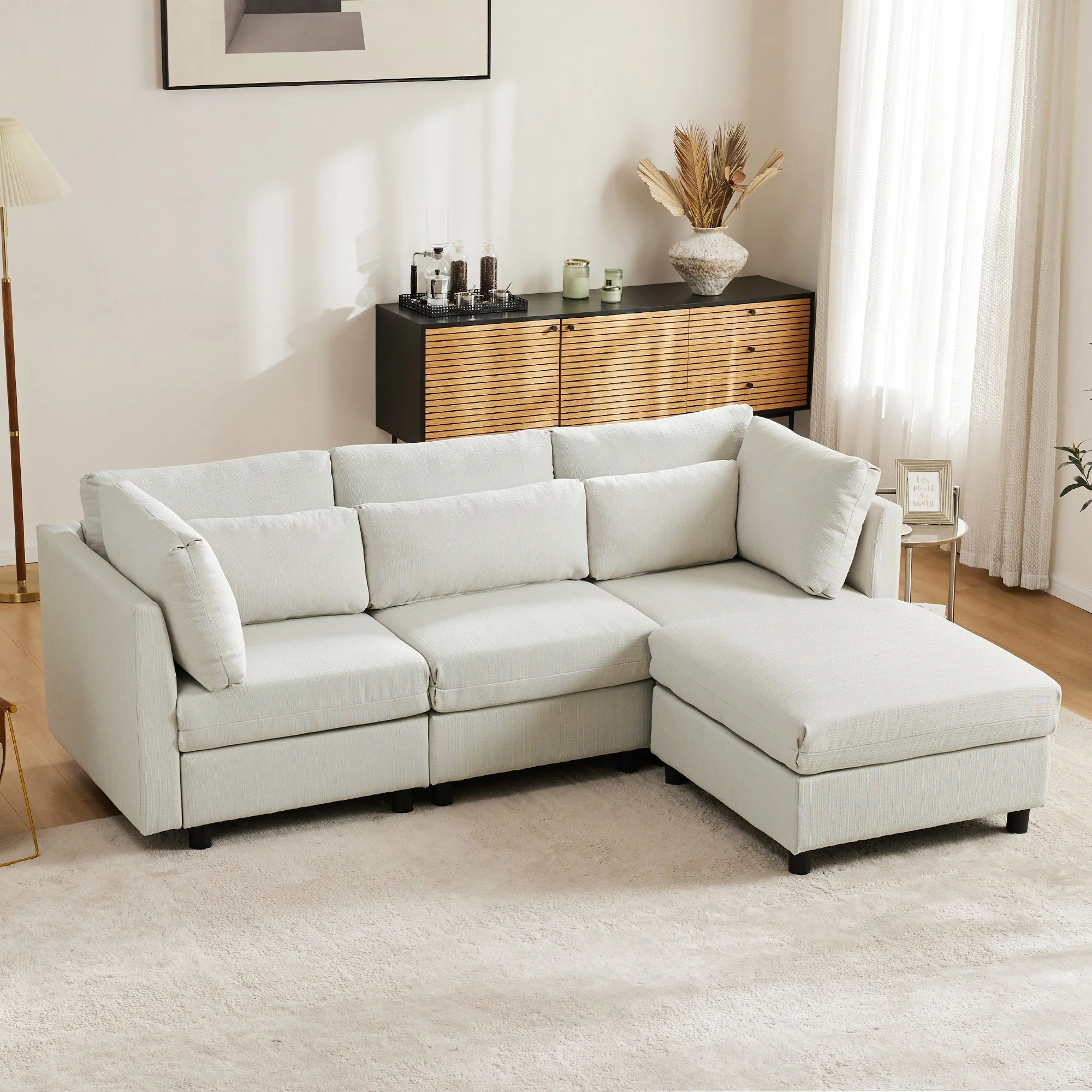 Sofa, L-Shaped Corner with Footstool, 3-Seater, Upholstered - Image 4