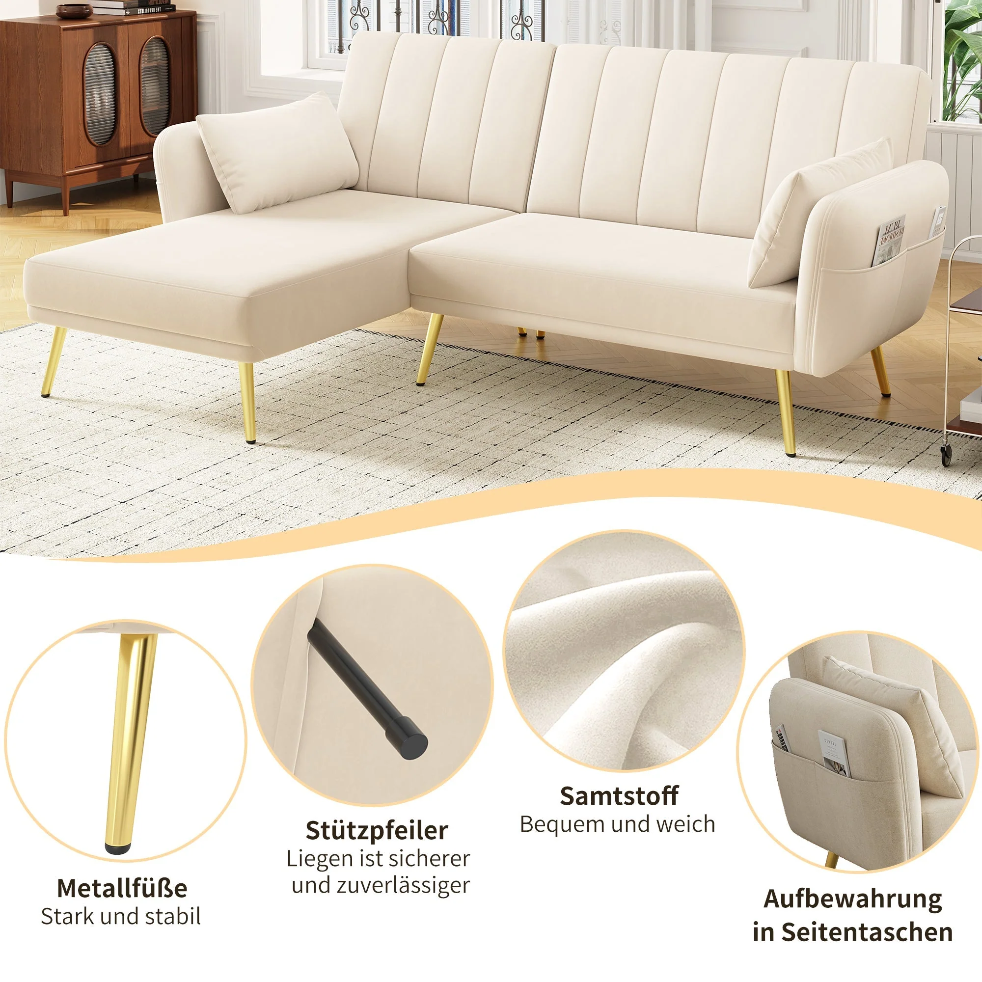 Sofa, Modern Folding L-Shaped Sofa Bed, Corner, with Sleeping Function - Image 9