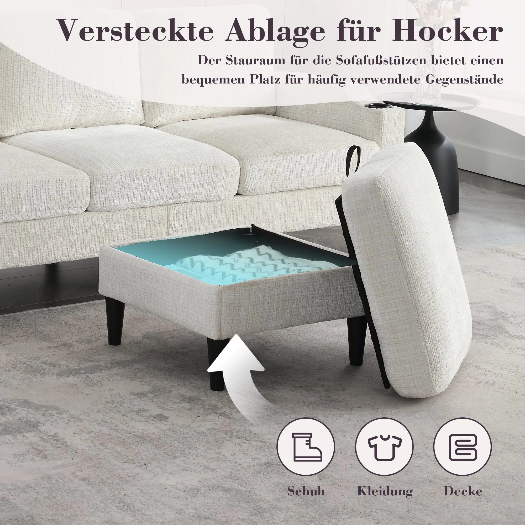 Sofa with Footstool & Storage, 4-Seater Velvet - Image 10