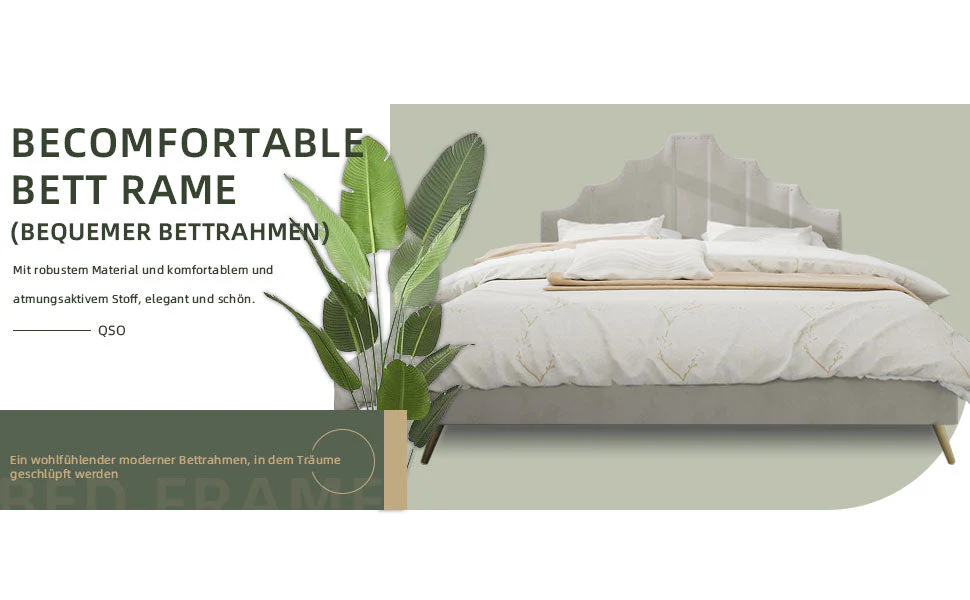 Soft Bed, Minimalist Headboard, 140*200CM, Beige - Image 2