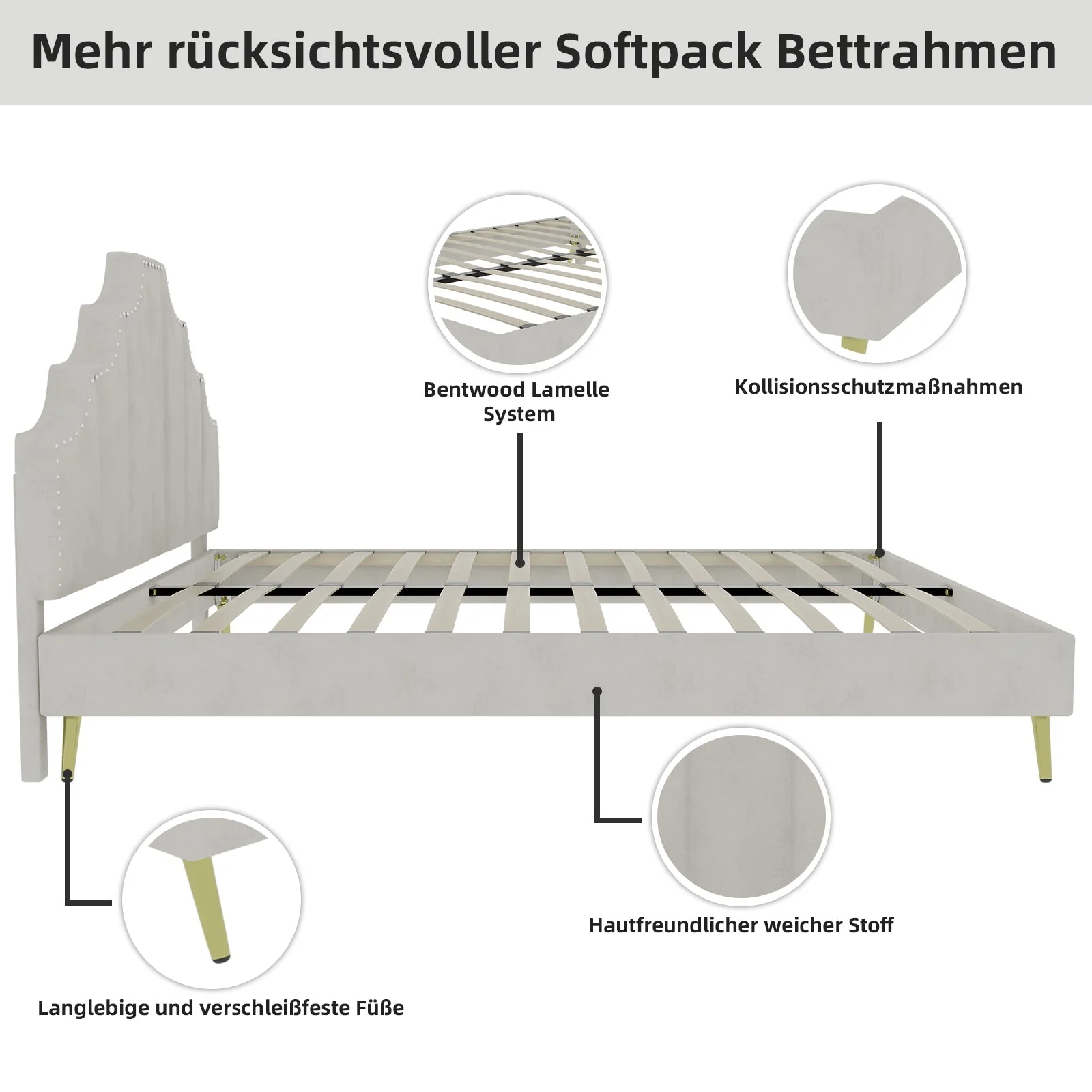 Soft Bed, Minimalist Headboard, 140*200CM, Beige - Image 9