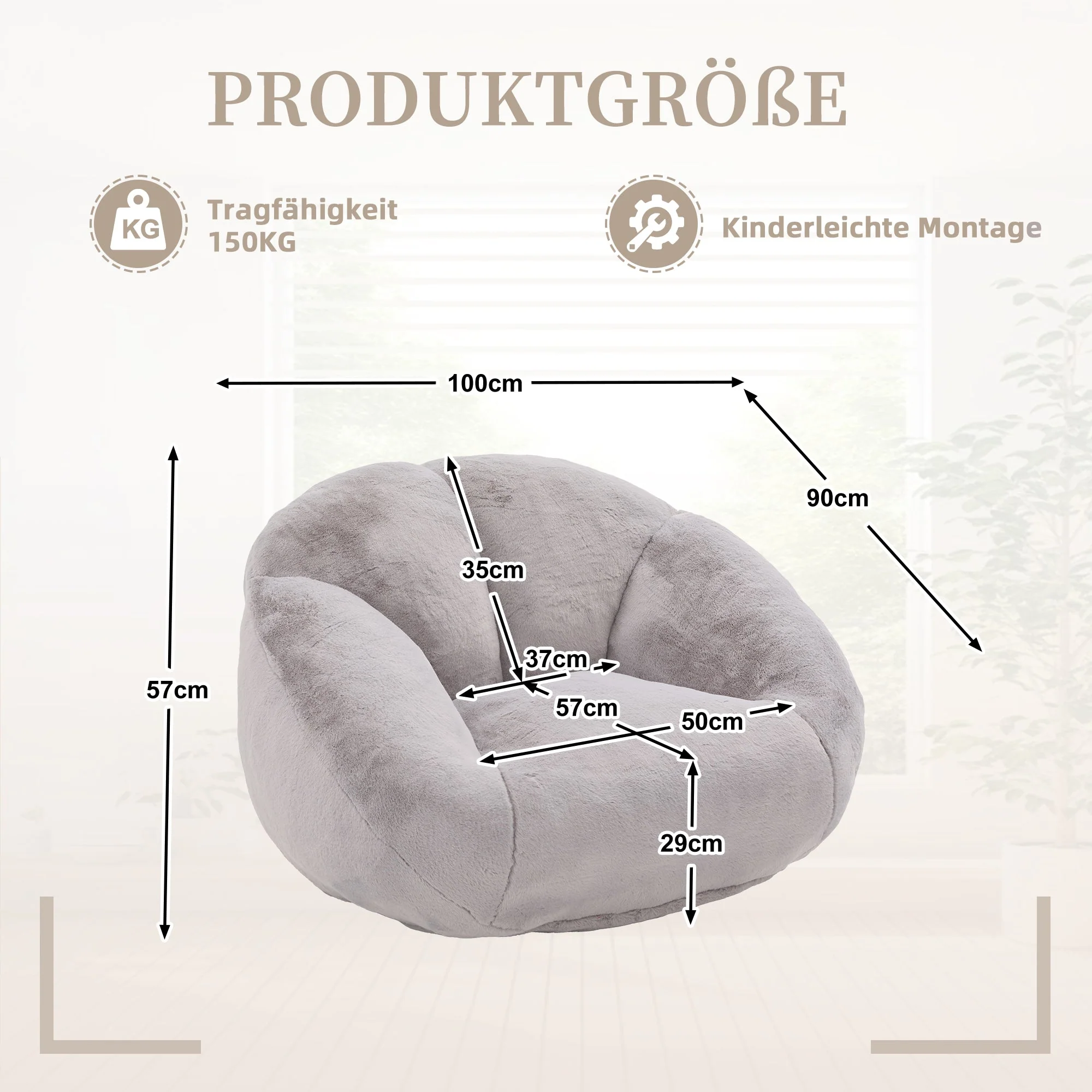 Soft Plush Beanbag Sofa, Non-slip and No Assembly Required, Artificial Rabbit Fur - Image 7