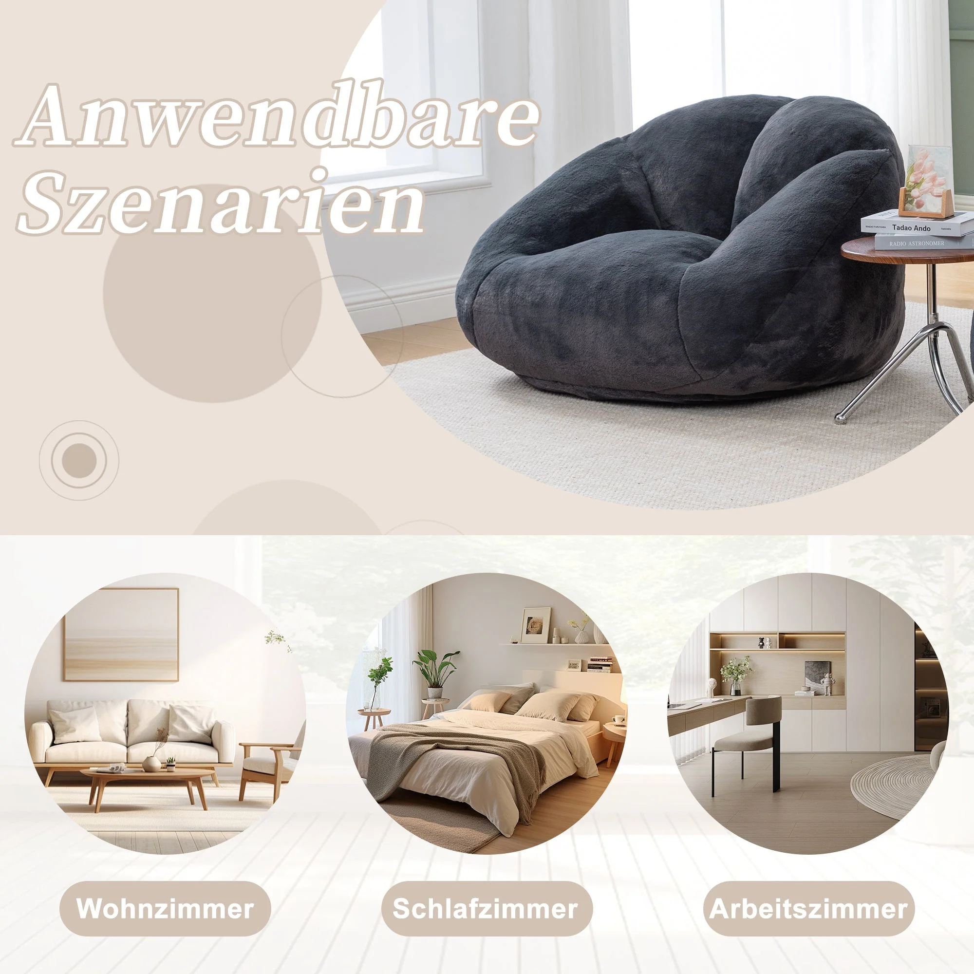 Soft Plush Beanbag Sofa with Non-Slip Base and Memory Foam, Faux Rabbit Fur - Image 6