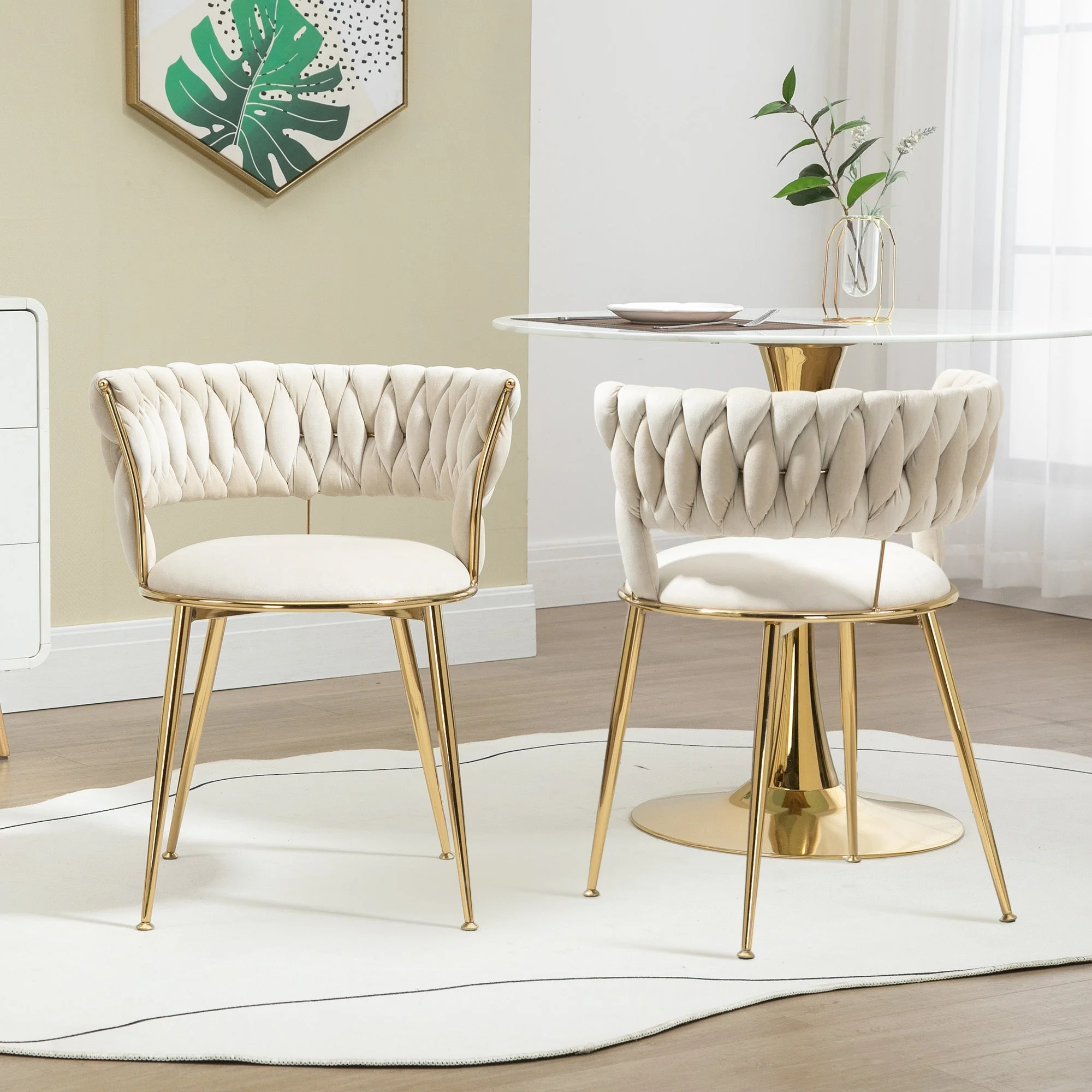 Soft Velvet Dining Chair Set - 2-Piece, Padded, Finger-Shaped Backrest, Armrests