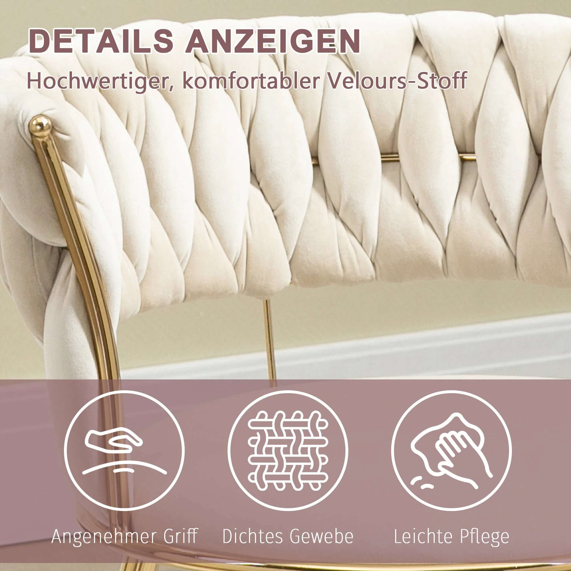 Soft Velvet Dining Chair Set - 2-Piece, Padded, Finger-Shaped Backrest, Armrests - Image 4