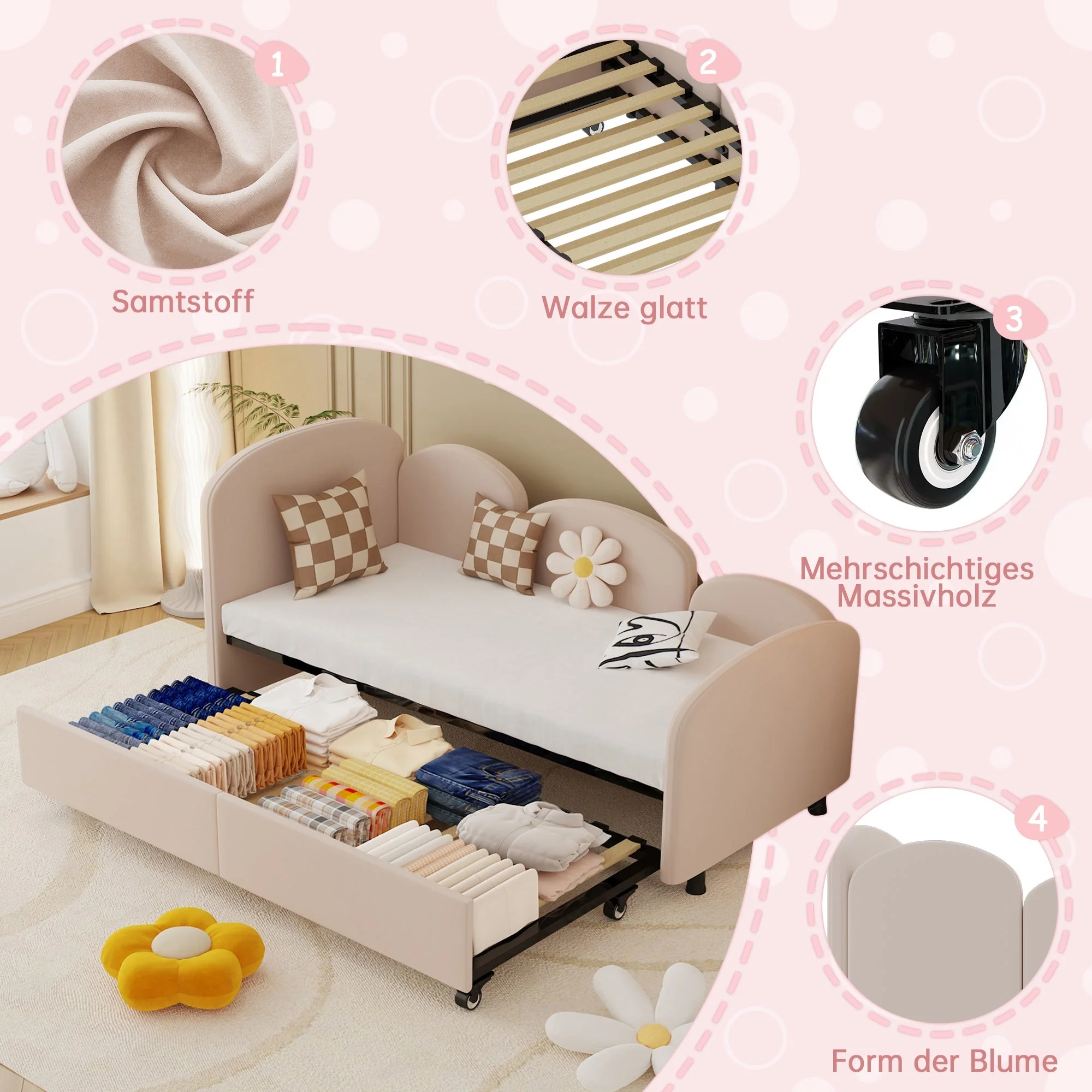 SOFTSEA Twin Size Daybed, Velvet Upholstered with Storage Drawers - Image 6