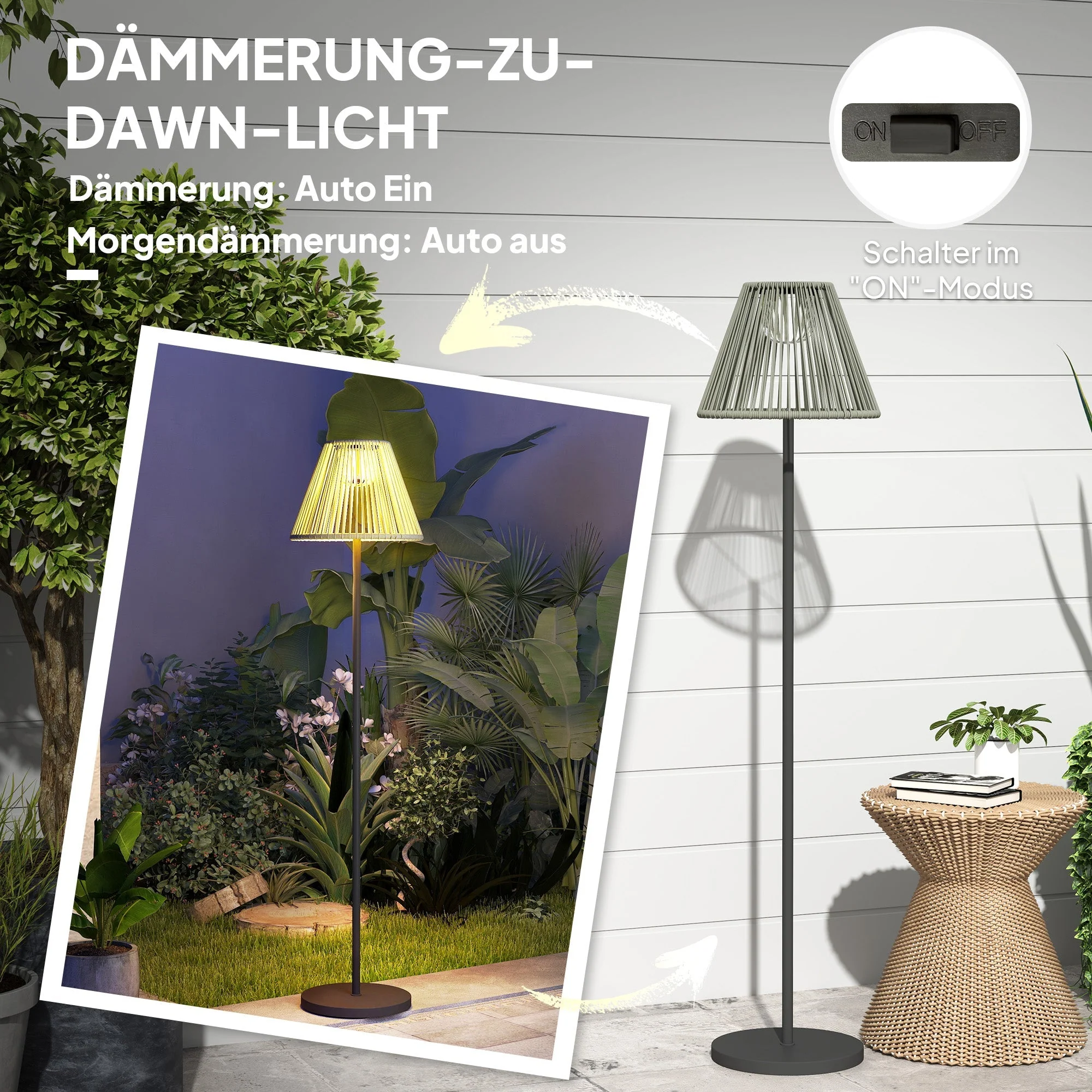Solar Floor Lamp, Light Sensor 25 LEDs IP44 Outdoor Rattan Style - Image 5