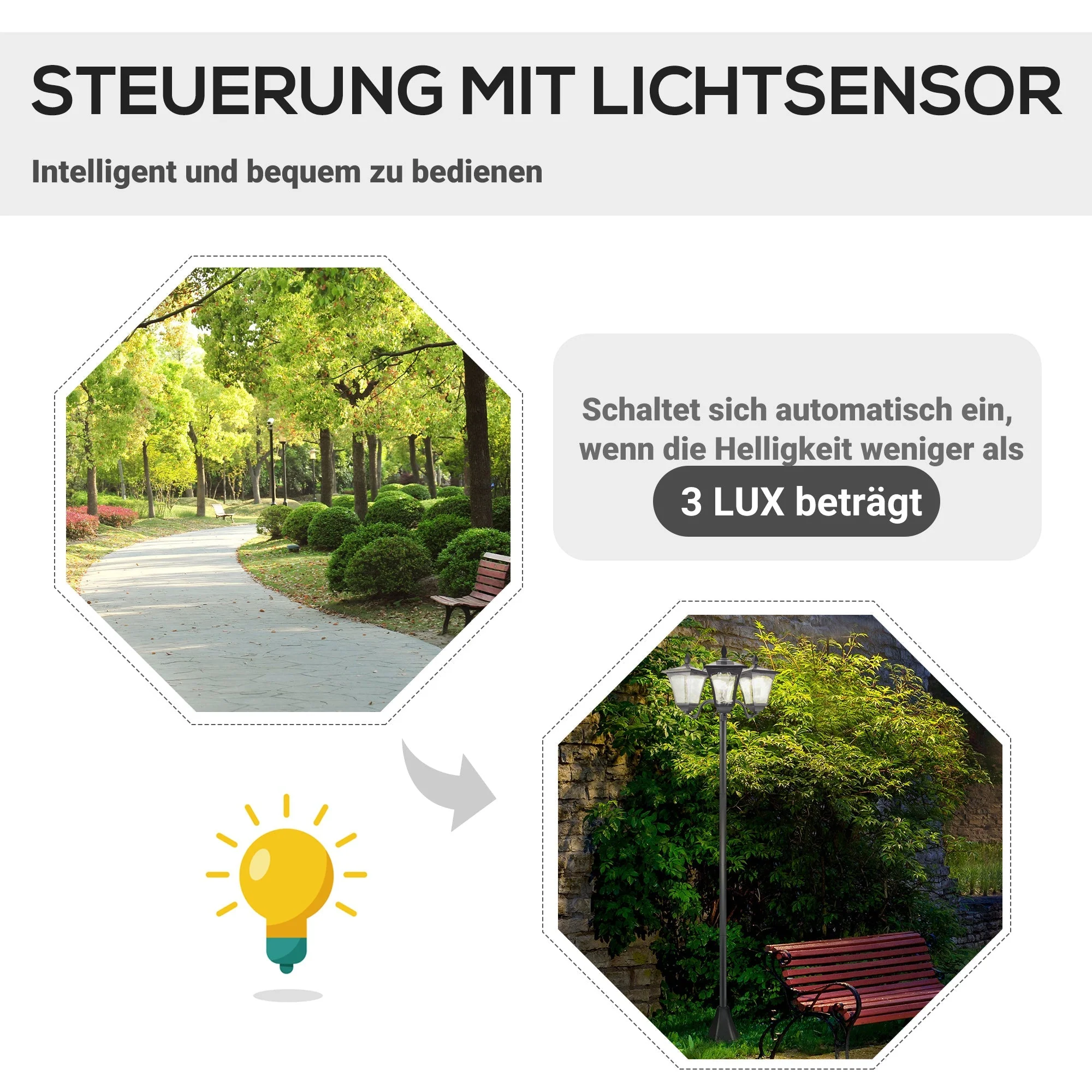 Solar Garden Lantern, 3 Flames 120 Lumen IP44, Stainless Steel Black - Image 4