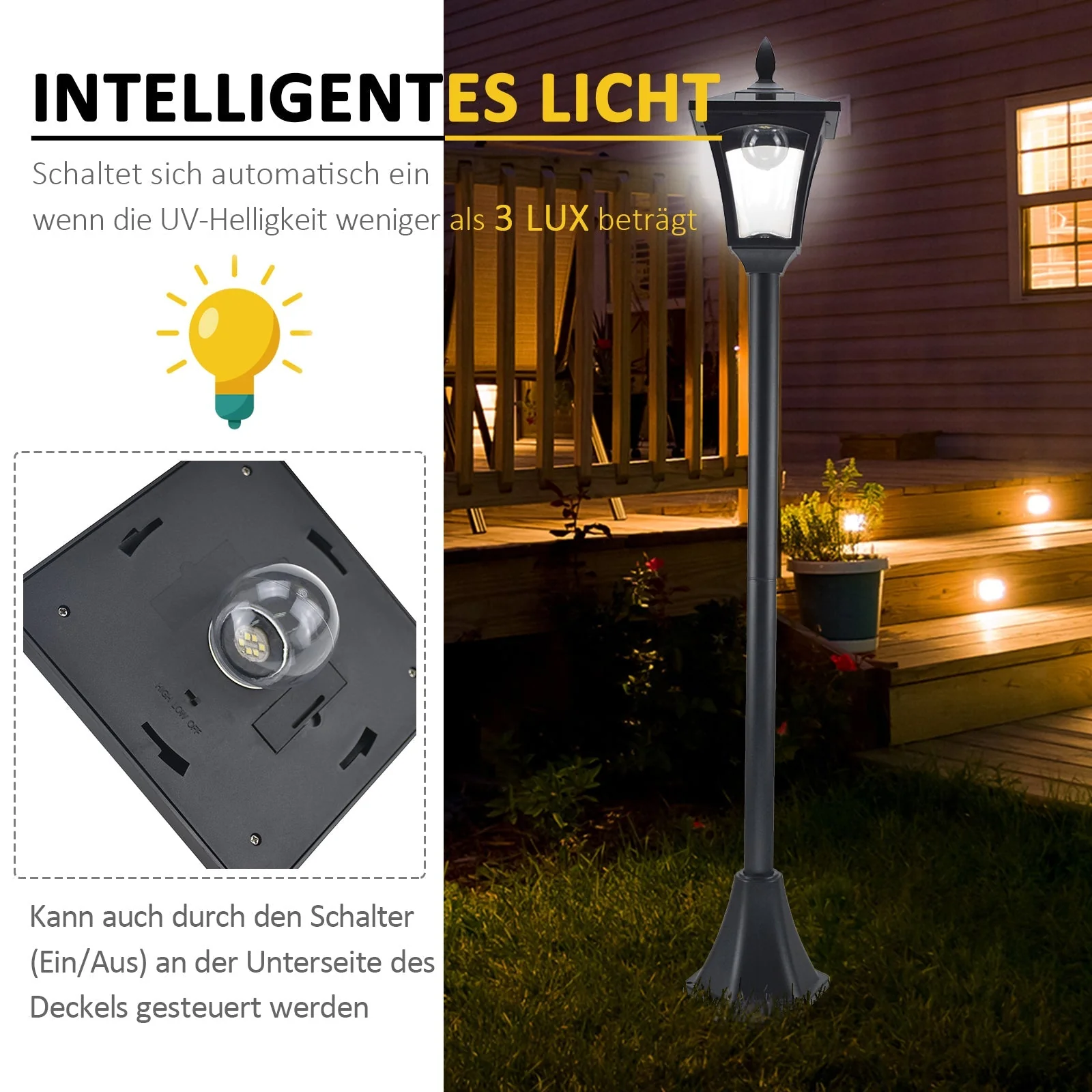 Solar Garden Lantern Path Light LED 40 Lumen Black - Image 5