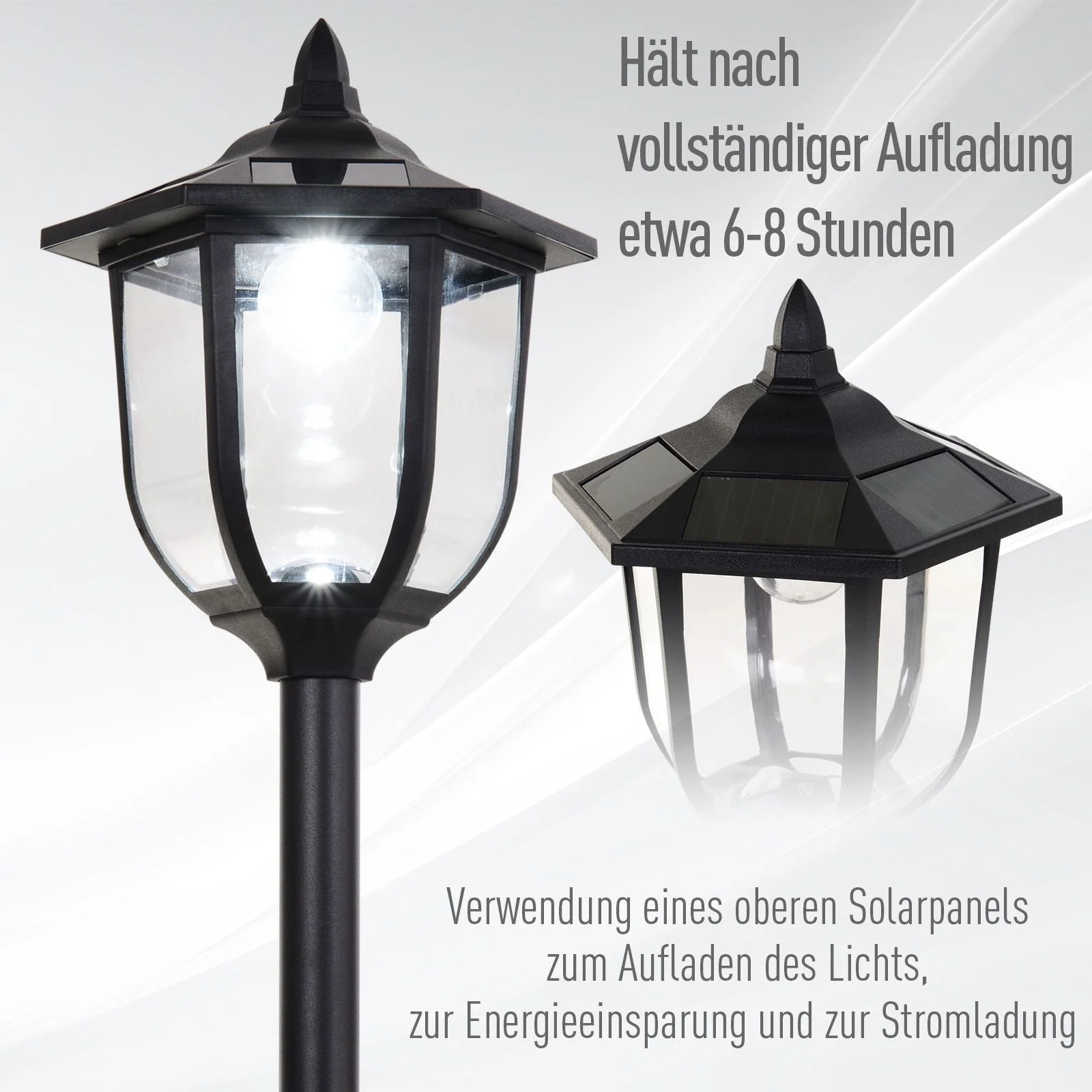 Solar Garden Light LED Lantern 30/60 Lumens, Black Plastic - Image 5