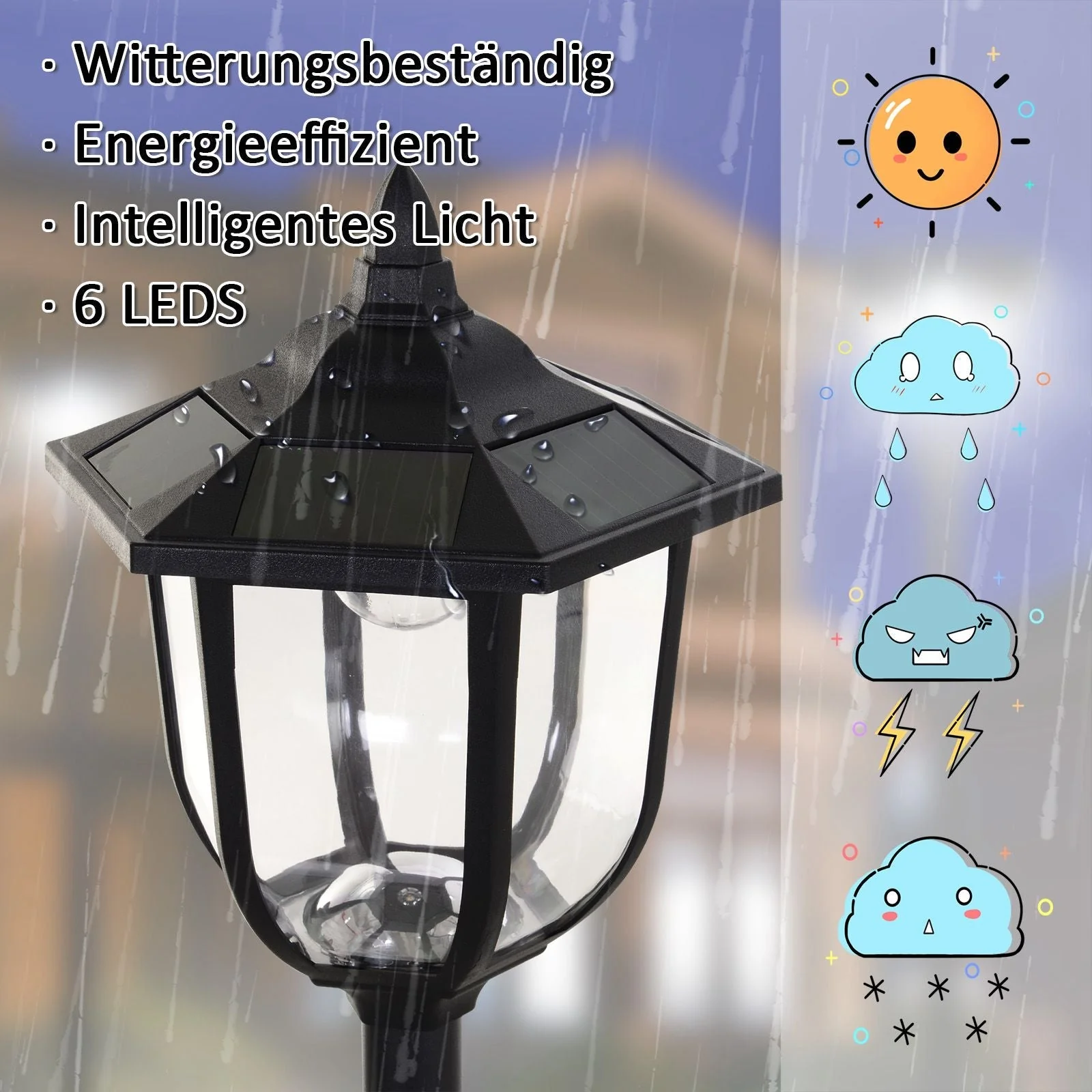 Solar Garden Light LED Lantern 30/60 Lumens, Black Plastic - Image 6