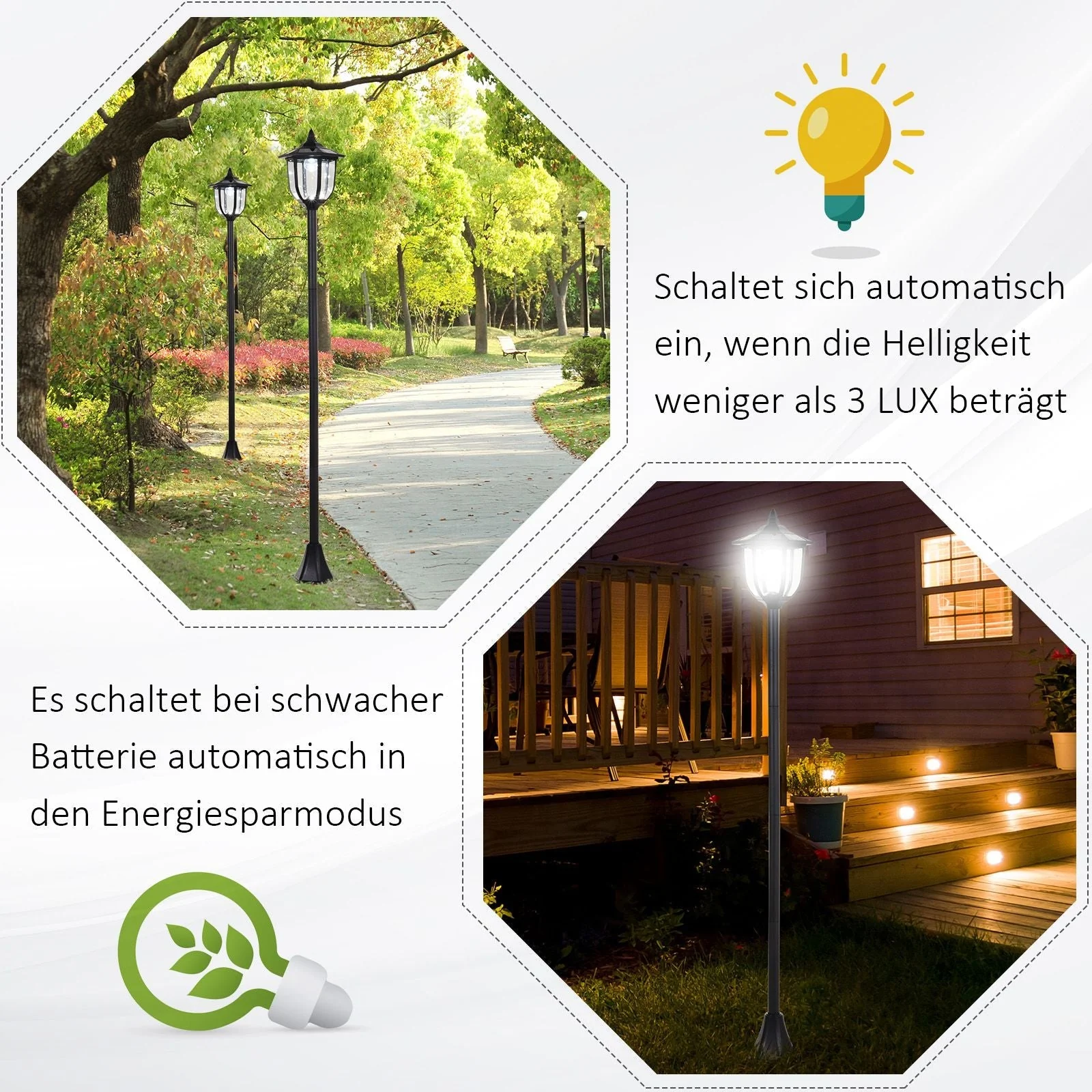 Solar Garden Light LED Lantern 30/60 Lumens, Black Plastic - Image 7