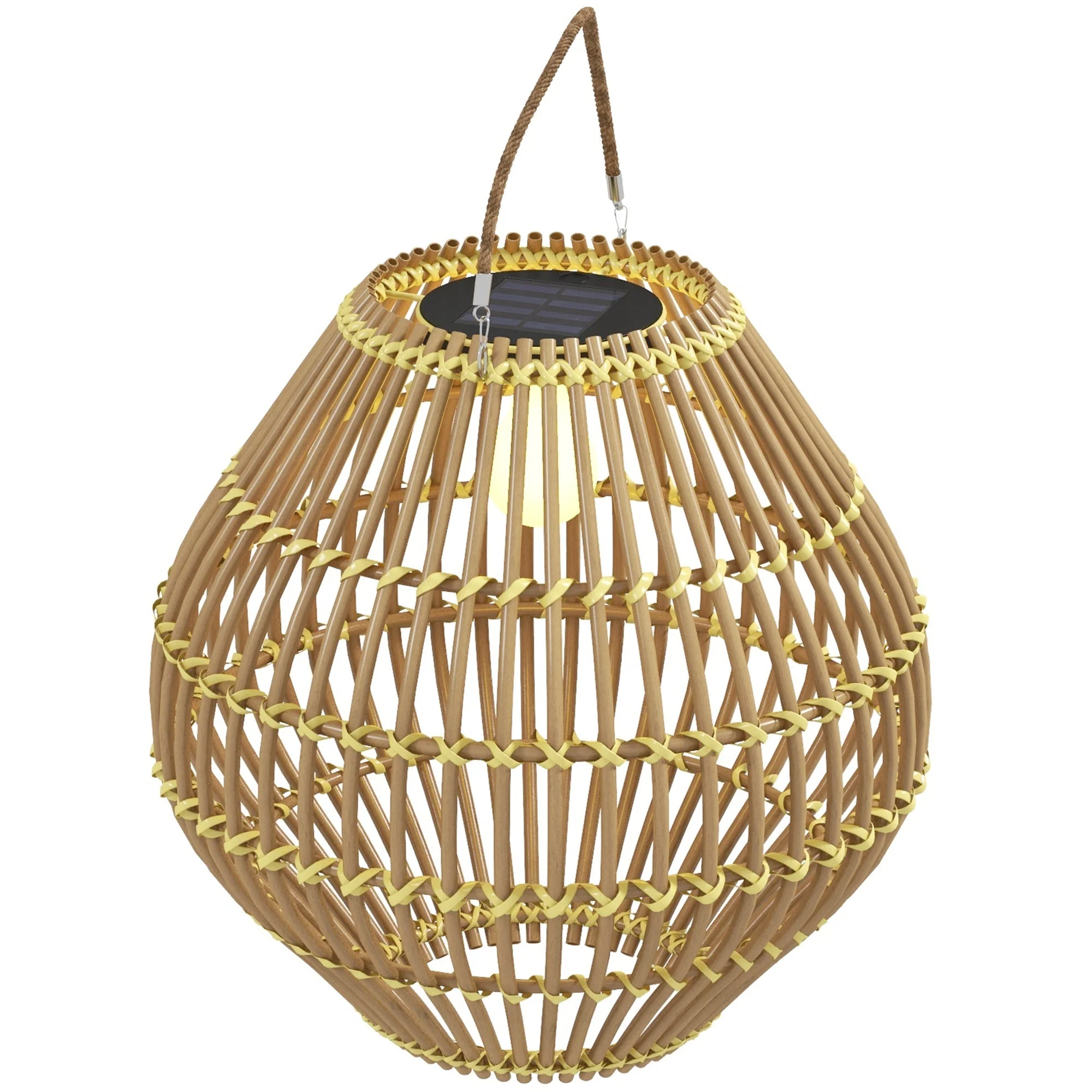 Solar Lamp Garden Light Waterproof with Light Sensor Rattan Yellow - Image 2